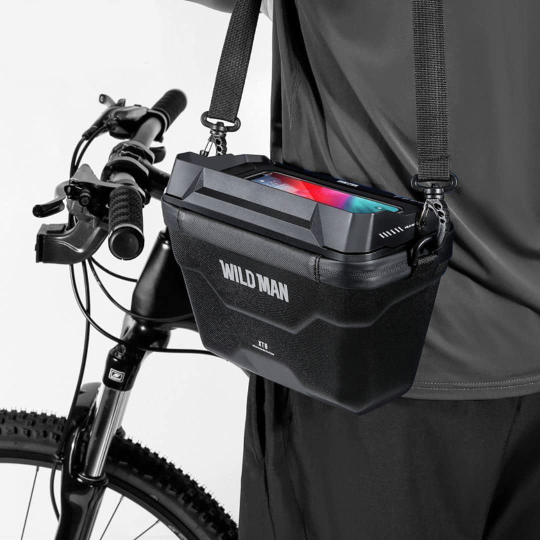 WILD MAN 3L Rainproof Hard Shell Bike Handlebar Bag for MTB, Road Bike, Scooter (XT8, Black) image number 4