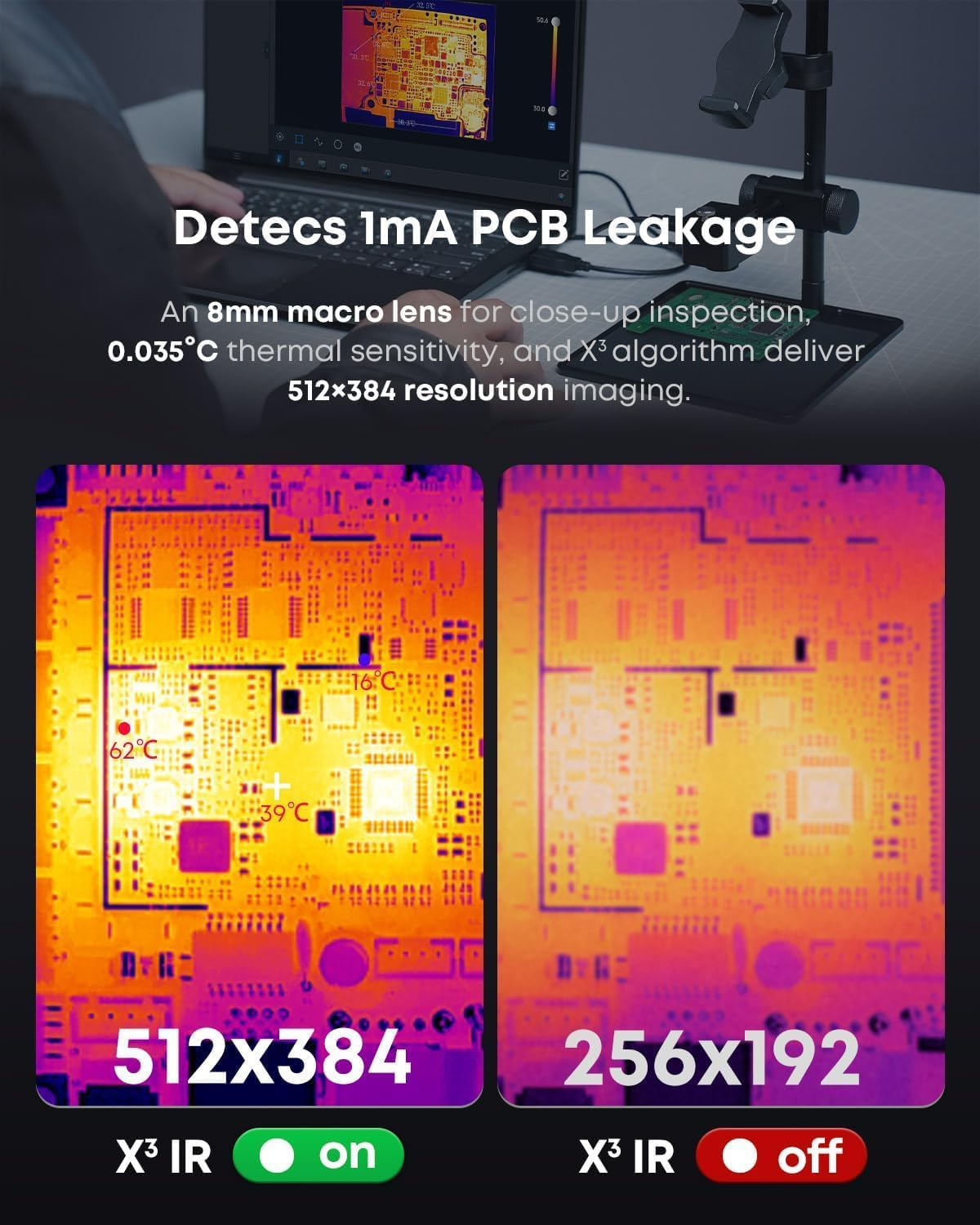 Thermal Camera for Android & Ios, P3 Thermal Imaging Camera with 512&times;384 IR Resolution, 26.3G Lightweight, 8Mm Macro Lens, -20℃~600℃, for Electrical, HVAC & Automotive Inspection image number 1