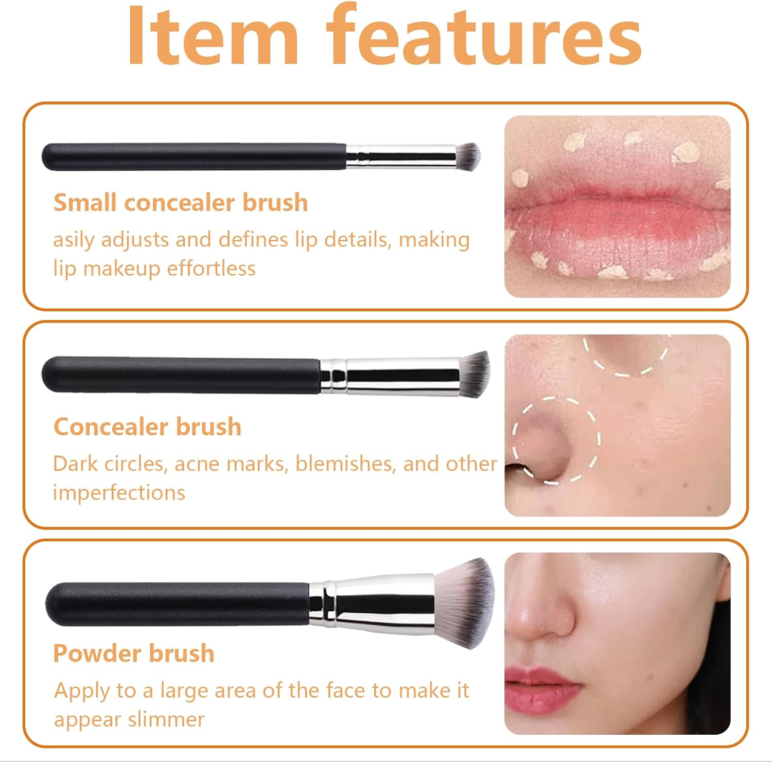 ONBPIY 3Pcs Concealer Brush Set Professional Makeup Brushes Slanted Foundation Brush and Angled Concealer Brush for Liquid Cream Powder Foundation Blending image number 1