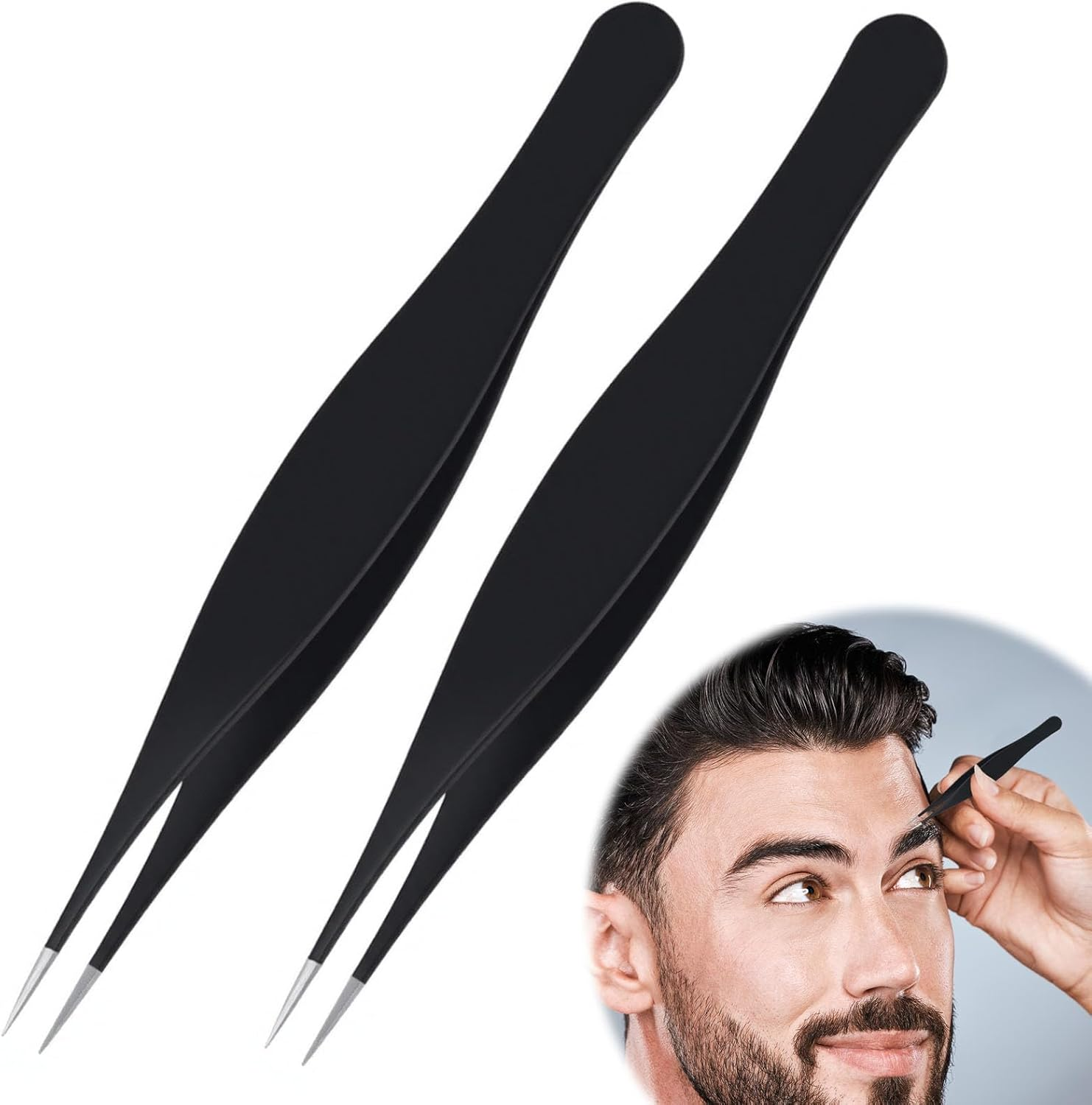 Ozgrove Fine Point Precision Tweezers, Needle Nose Tweezer for Nose Tip Eyebrows Lash Chin Hair Splinter Ticks Facial Ingrown Hair Removal Women and Men, Black 2 Pcs image number 3