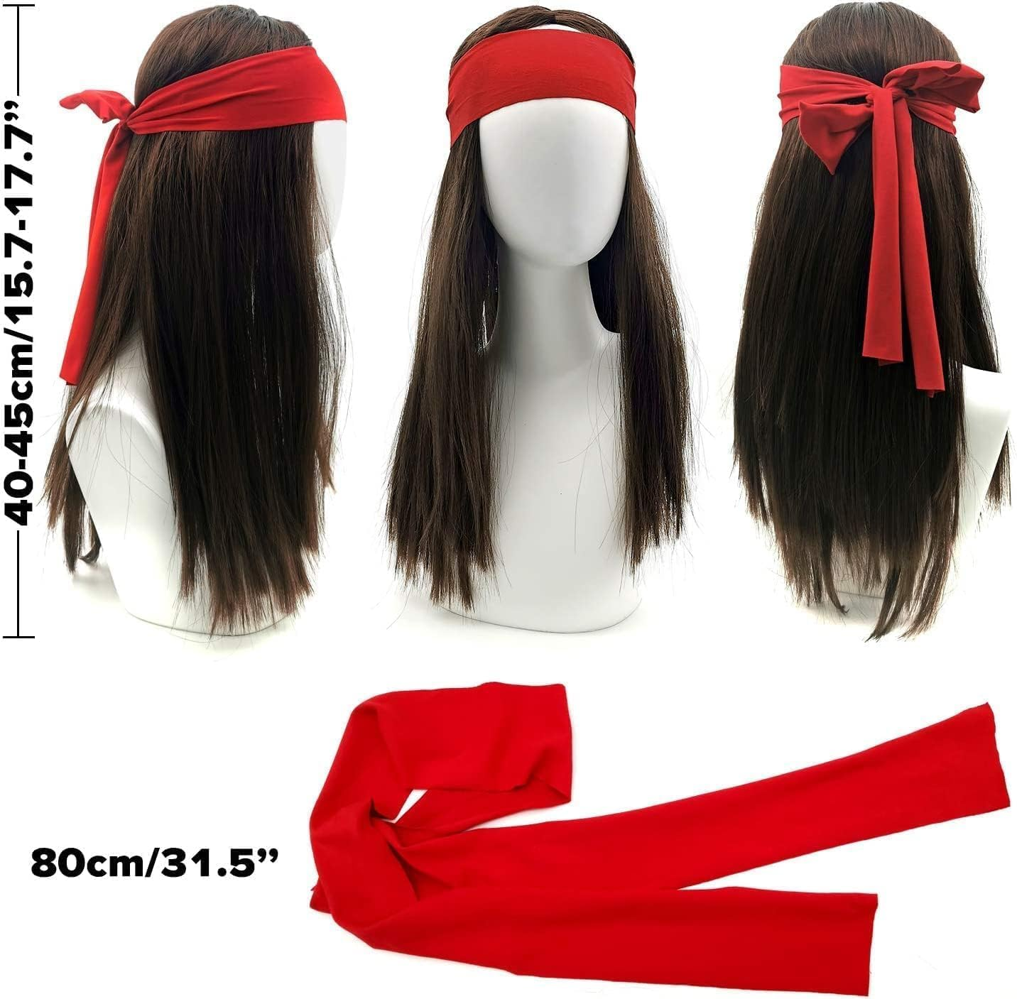 Slowton Hippie Accessories for Men - Retro Disco Outfit for Adult with Brown Wig Red Bandana Glasses and Peace Necklace, Men'S 80S Vintage Fancy Dress for Halloween Party 80S 90S Disco Party image number 3