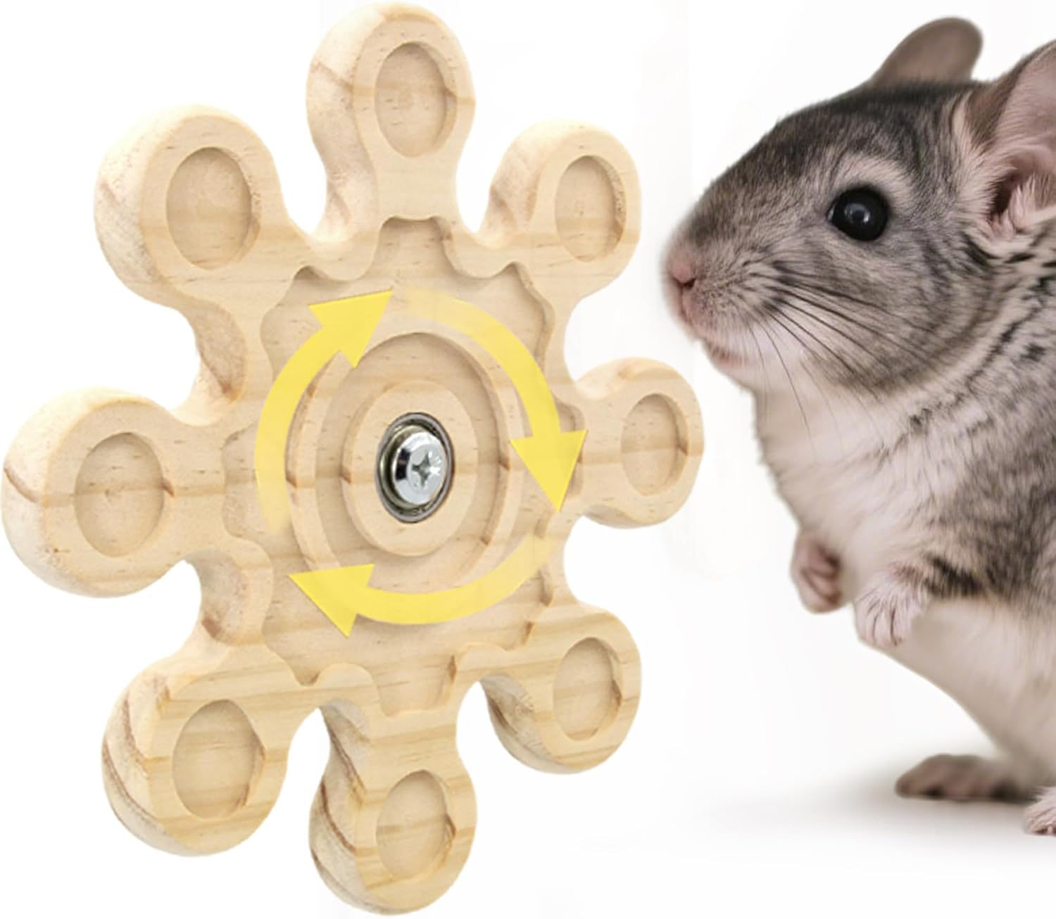 Jevnd Rotating Natural Wood Chinchilla Chew Toys for Teeth, Interactive Enrichment Toys, Hanging Exercise Chinchilla Toys for Cage for Playtime, Spinner Cage Accessories Wheel (1Pc Snow) image number 3
