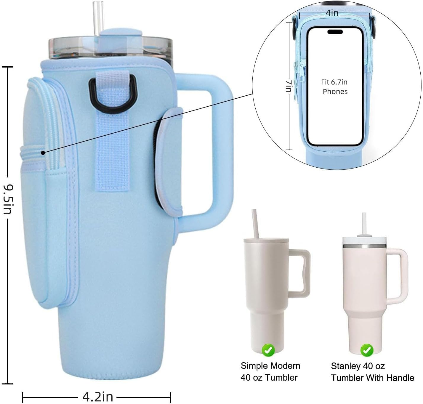 Water Bottle Carrier Bag for Stanley 40Oz Tumbler with Handle, Water Bottle Holder with Adjustable Shoulder Strap for Stanley Cup Accessories for Travelling Hiking Camping