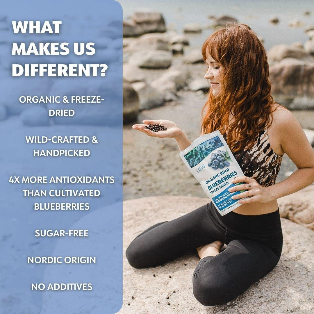 LOOV Wild Organic Dried Blueberries, No Added Sugar, No Added Oil, 4 Ounces, Freeze Dried Blueberries Organic from Nordic Forests, 100% Whole Fruit Wild Blueberries, Non-Gmo, Unsweetened Dried Fruit image number 4