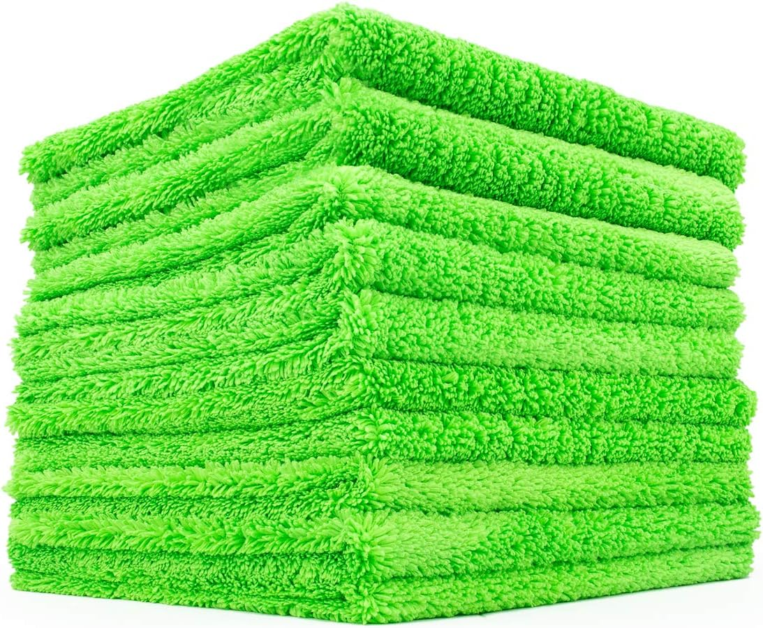 The Rag Company - Creature Edgeless Auto Detailing Towels (10-Pack) Professional 70/30 Blend, Dual-Pile Plush Microfiber, Buffing & Polishing, 420Gsm, 16In X 16In, Lime Green image number 2