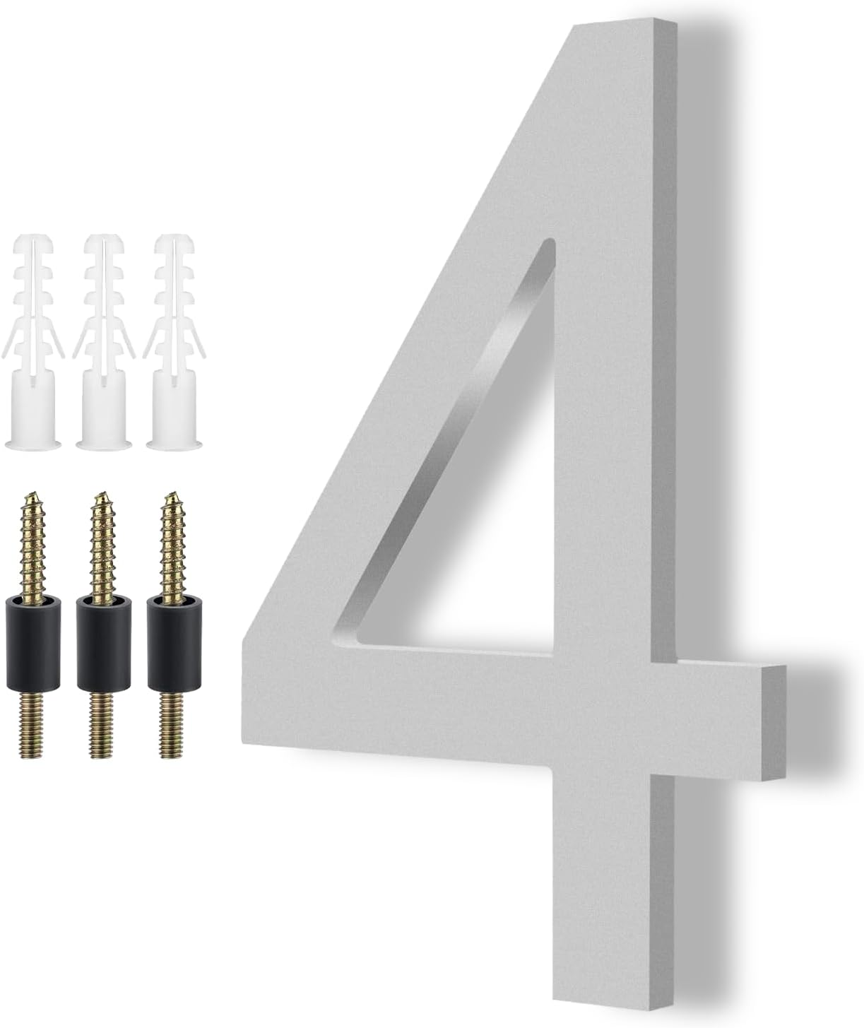 DEWEL Modern House Numbers for outside - Floating Large 8 Inch Silver Address Numbers for House, Door, Farmhouse, Street - Both Floating & Flush Styles - House Number 4 image number 3