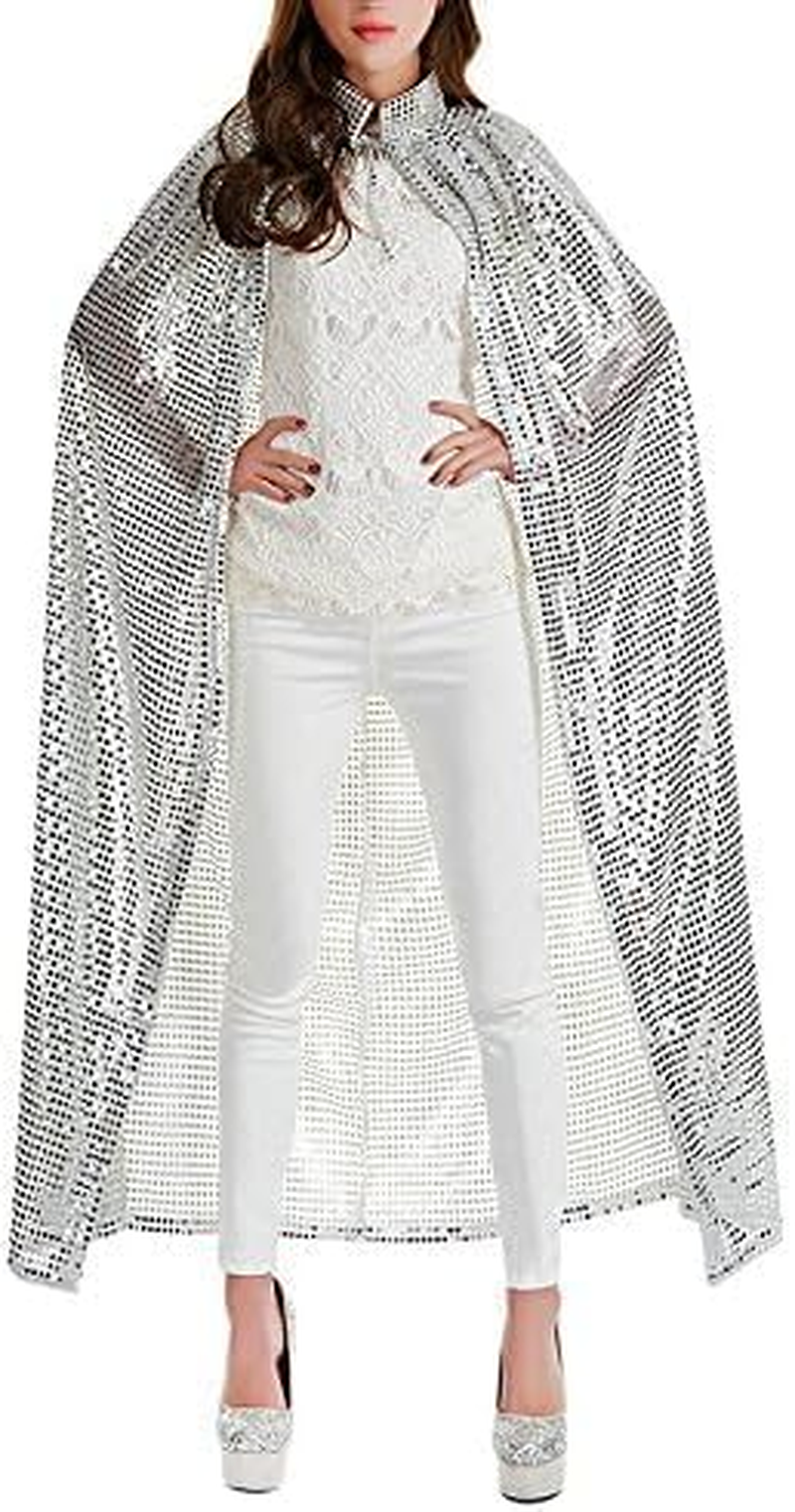 Halloween Costume Cape Sequin 55'' Long Cloak for Witch Vampire Wizard Magician Knight Cosplay Fancy Party Dress Role Play Dress up for Adults Women Men image number 4
