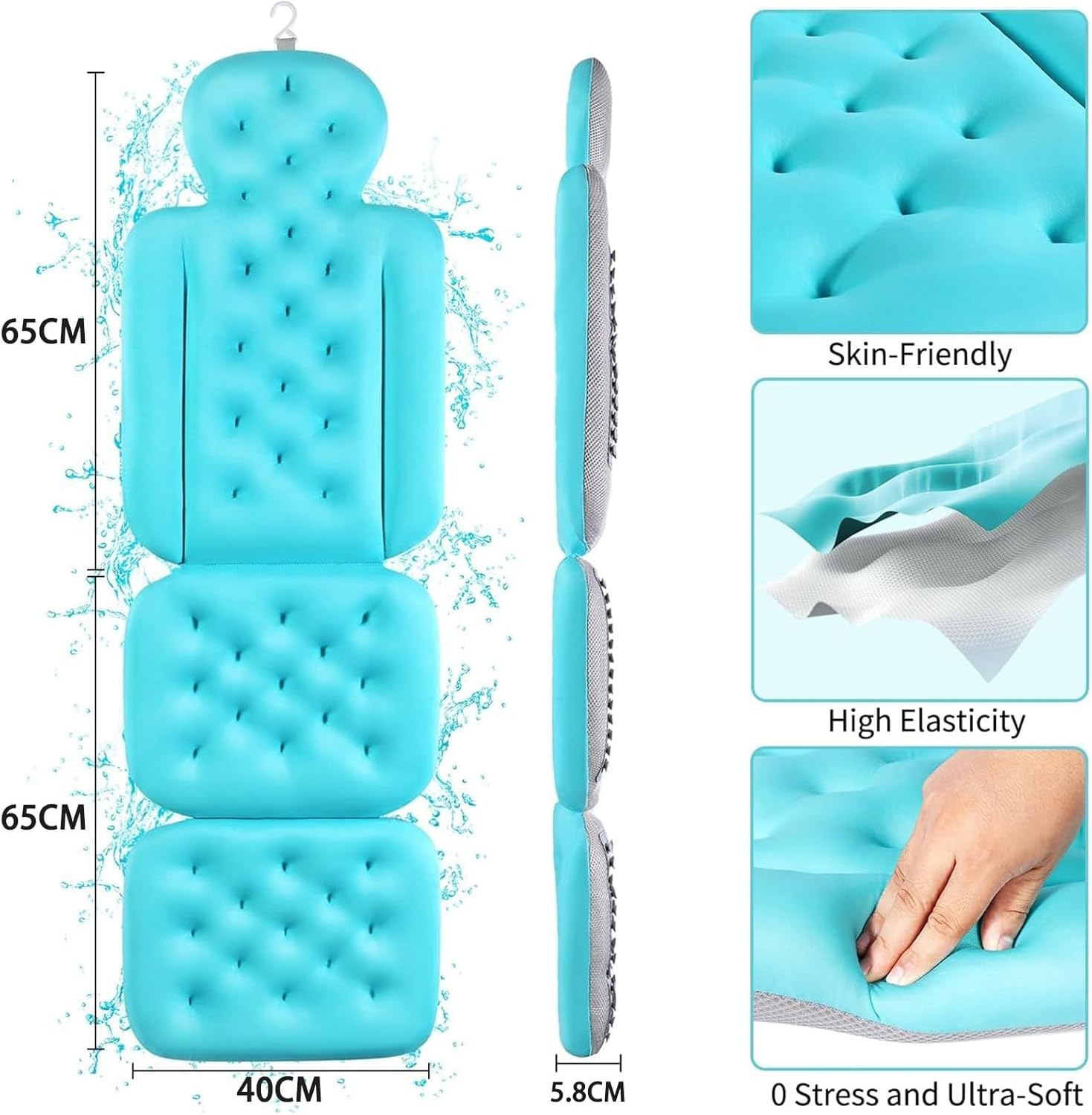 Cozioz Luxury Ocean Blue Full Body Bath Pillow for Headrest, Neck, and Back Support, Thick Bathtub Cushion for Ultimate Comfort image number 1