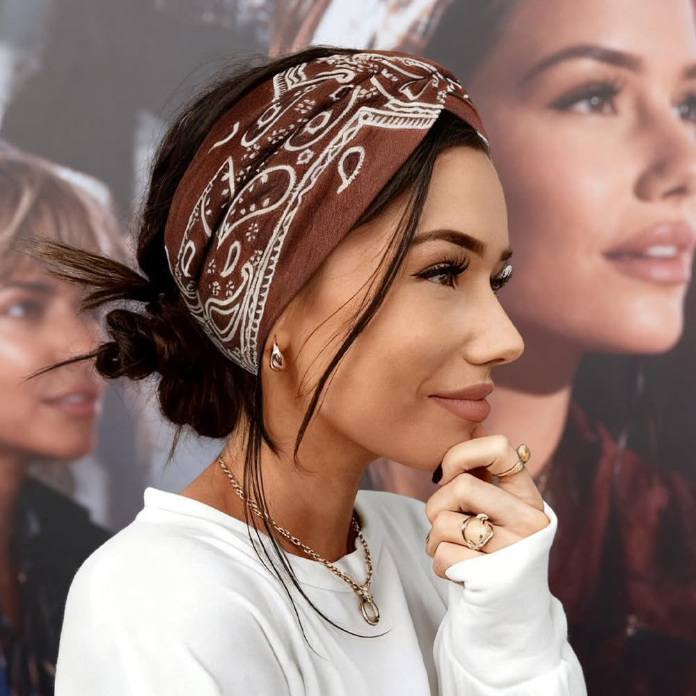 PLUSHCEWT Pack of 4 Women'S Headbands - Soft Polyester Boho Design Headband Women for Yoga, Sports & Everyday Use with Non-Slip Hold image number 1