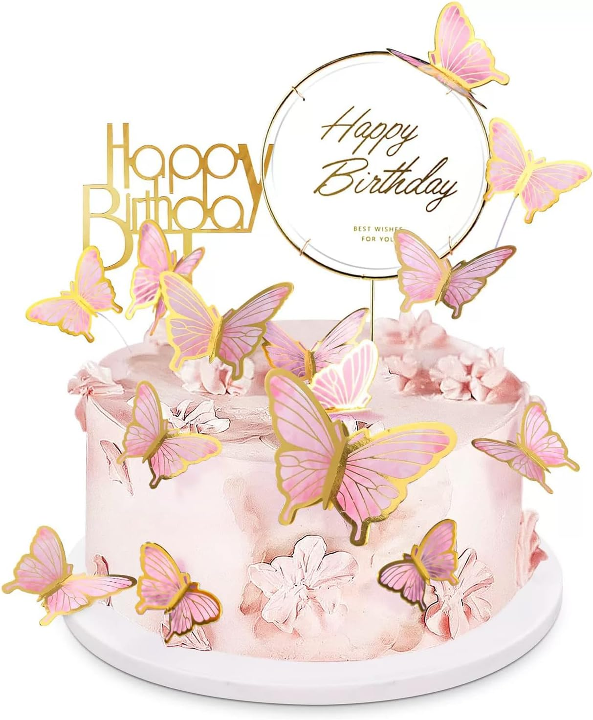 Butterfly Cake Topper 3D Purple Pink Butterfly Cupcake Topper Happy Birthday Decorations for Women Girls Birthday Cake Wedding Party Food Decor Supplies. image number 3