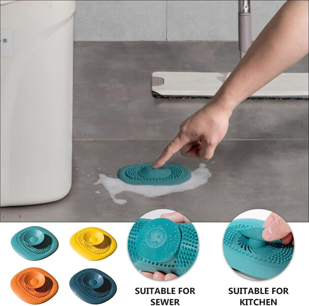 4PCS Bath Plug Sink Strainers, Silicone Sink Strainer,Universal Drain Plug, Kitchen Sink Plugs Plug Hole Hair Catcher (2 Blue + 2 Orange) image number 3