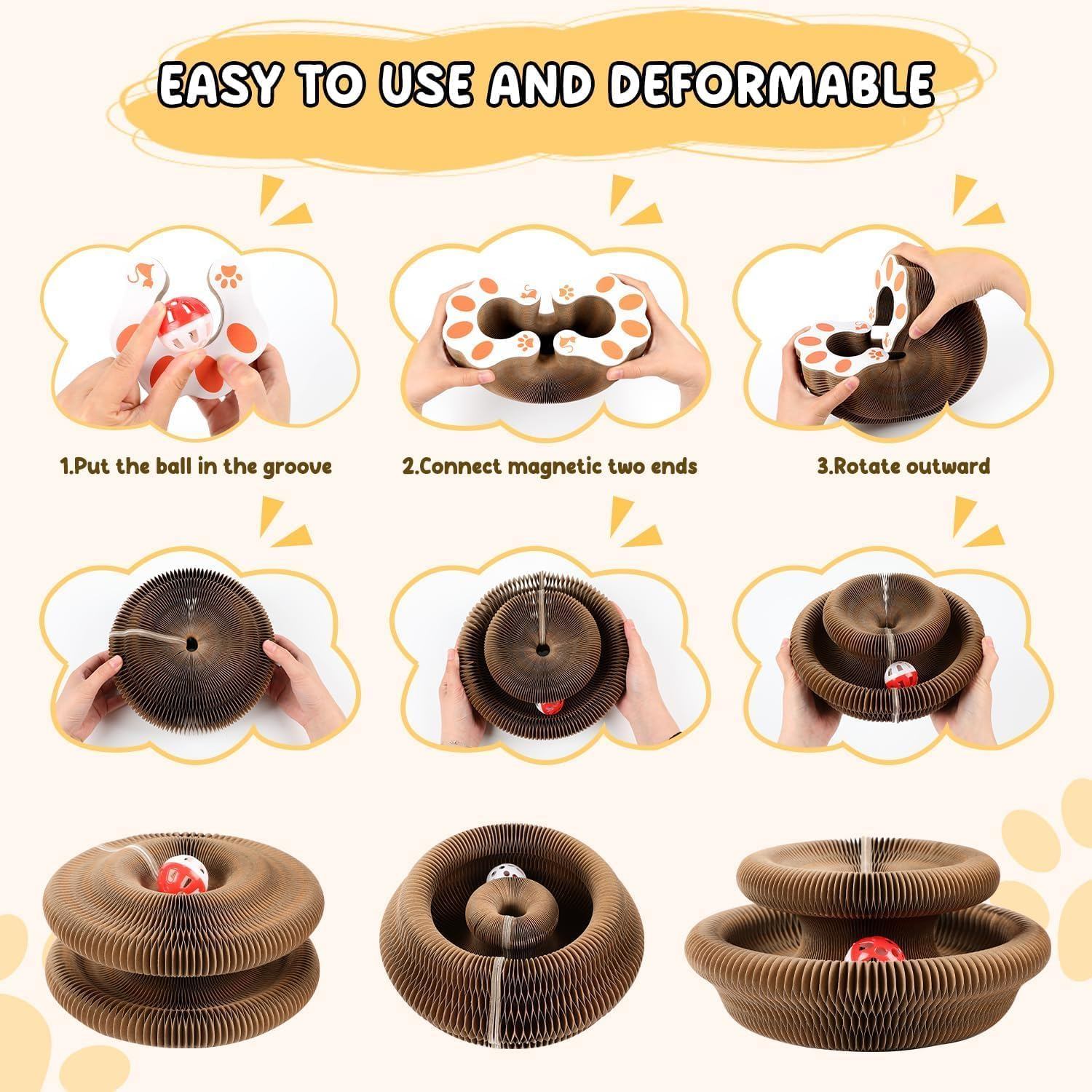 Kitty Kurlz Cat Toy, Magic Organ Cat Scratch Board, Foldable Cat Accordion Toy, Magic Cat Scratching Board, Interactive Scratch Pad with a Ball, Cat Scratchers for Physical Exercise Cats Indoor image number 4