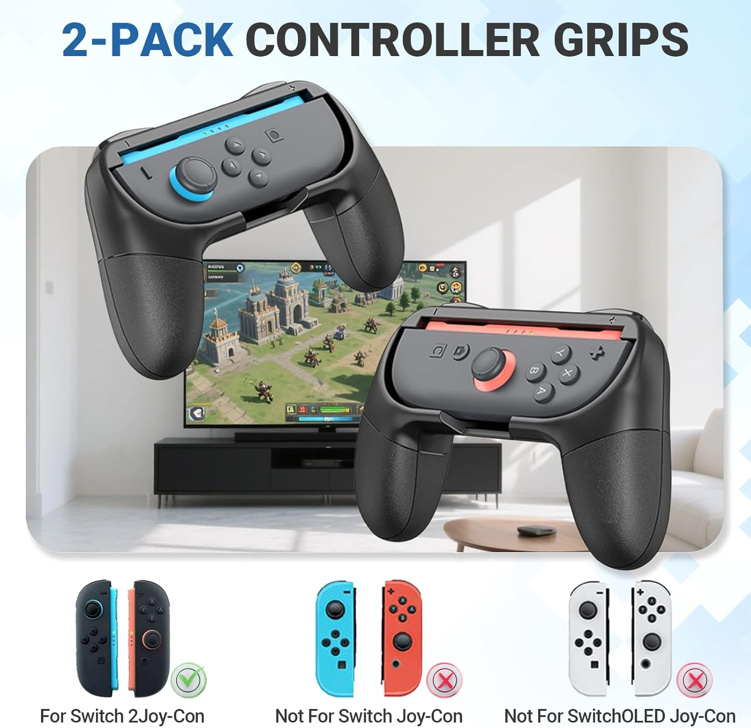 JOWILIN Joy-Con Grips for Nintendo Switch 2 (2025), 2 Pack Ergonomic Handle Joystick Kit Accessory, Comfortable & Anti-Slip Game Controller Kit for Nintendo Switch 2 Joycon Controller (Black) - Black image number 6