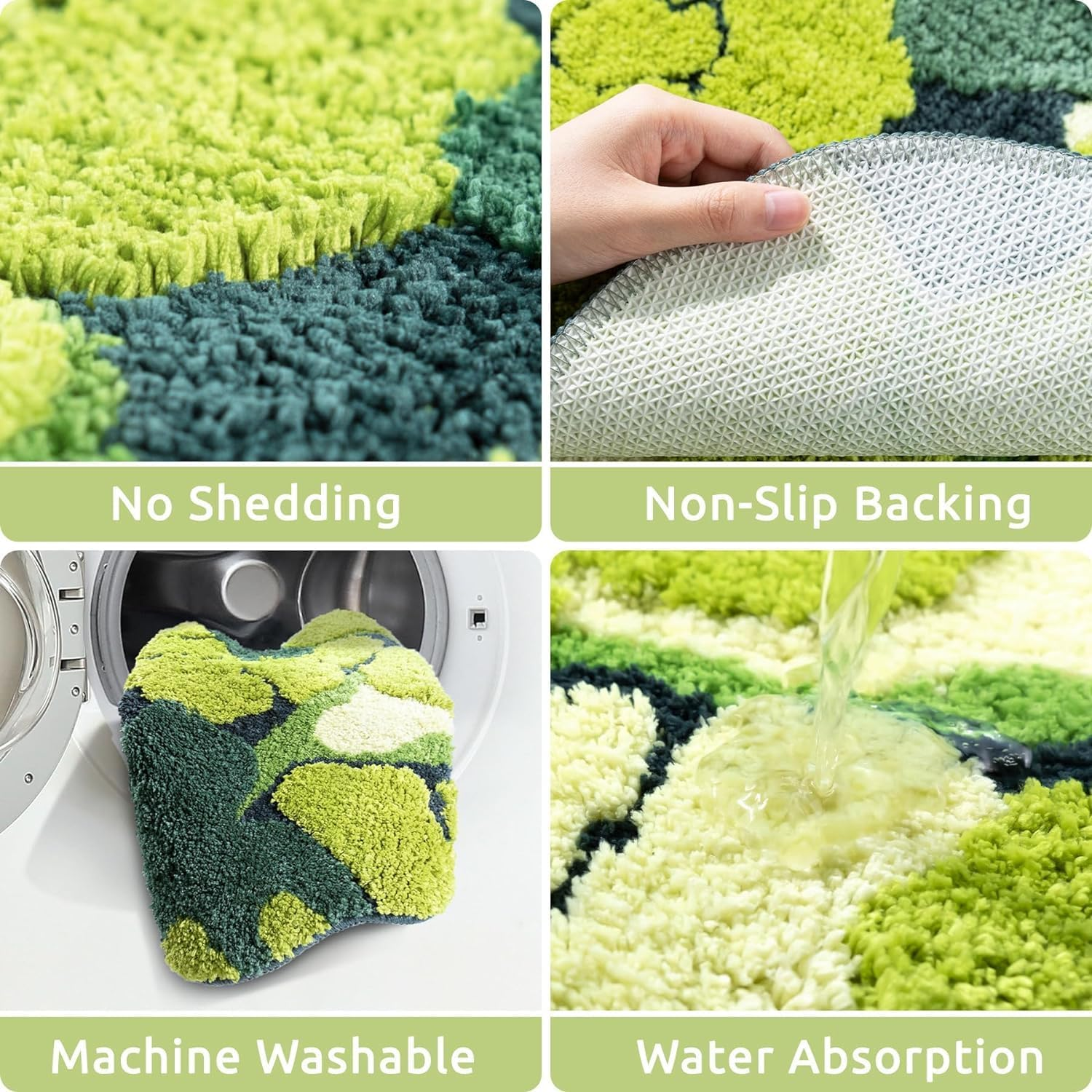 Green Moss Bathroom Rugs Cute Leaf Bath Mat for Bathroom Non Slip Soft Microfiber Water Absorbent Aesthetic Green Bathroom Decor Boho Plush Rug for Shower, 80 * 60Cm image number 2