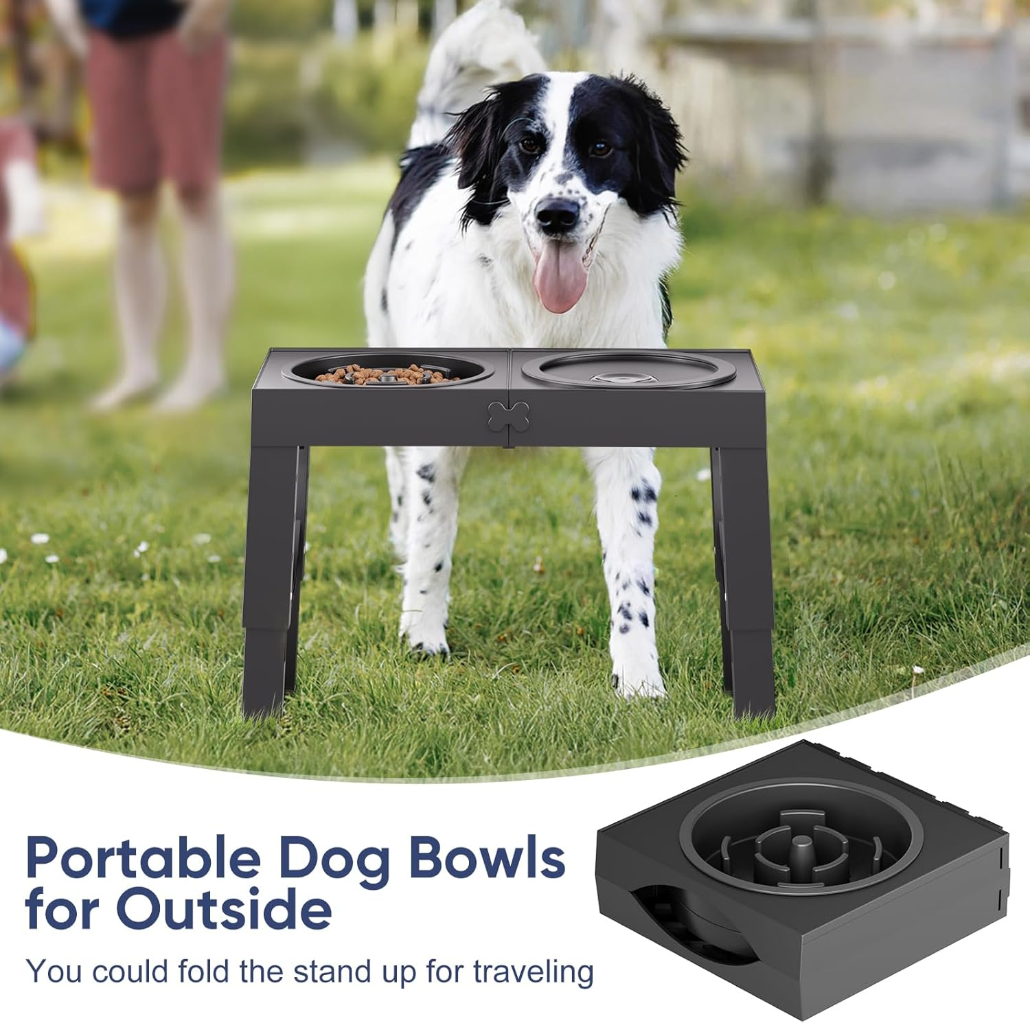 Slow Feeder Dog Bowl Stand - Elevated Dog Food and Water Bowl Set for Large Medium Sized, 4 Heights Adjustable, Non-Slip, Durable, Prevents Bloating & Improves Digestion Black image number 1