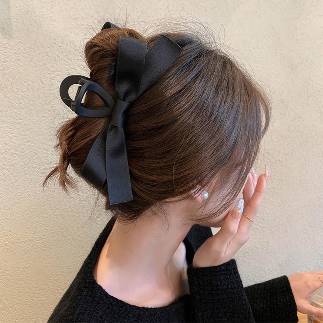 Resweky Large Black Bow Hair Clips Cute Hair Clip for Women and Girls image number 1