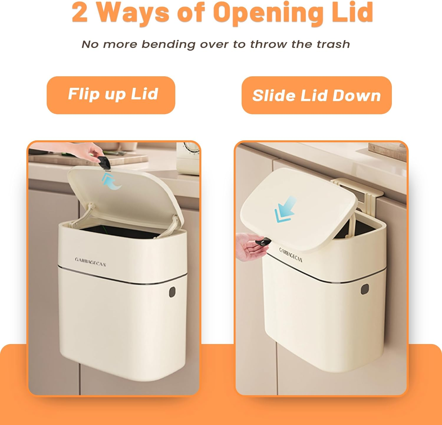 Kitchen Bin with Lid Hanging Plastic Rubbish Bins for Cabinet Door Wall Mounted Bathroom Garbage Can 10L White image number 2