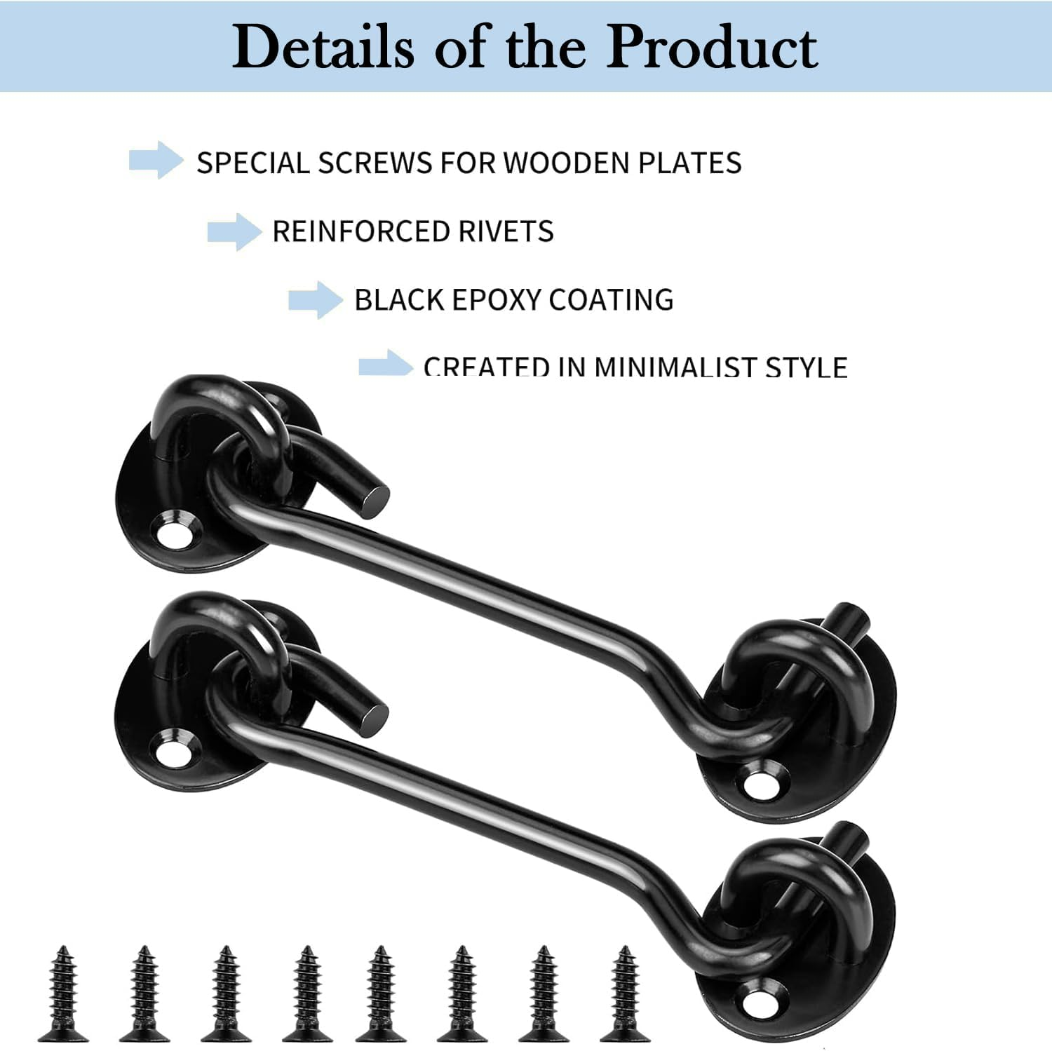 2PCS Barn Door Hook Lock, Gate Door Hook and Eye Latch, Cabin Hooks and Eye Latch Lock Cabinet Latche, Swivel Window Hook for Sliding Door Bedroom Bathroom Windows Gates Black, 6 Inch image number 1