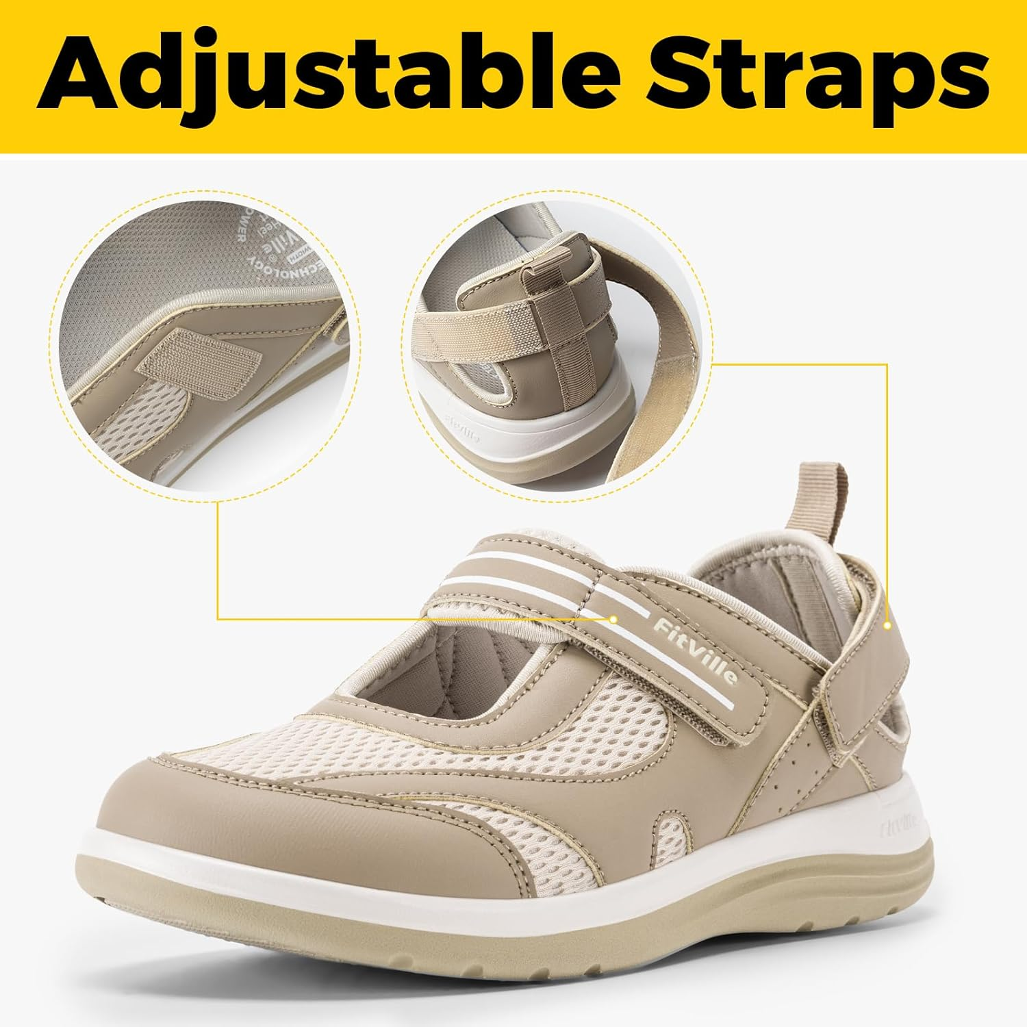 Fitville Women'S Diabetic Shoes Extra Wide Width Sandals, Ladies Adjustable Lightweight Mary Jane Flats Arch Support Orthopedic Shoes for Swollen Feet Plantar Fasciitis image number 4