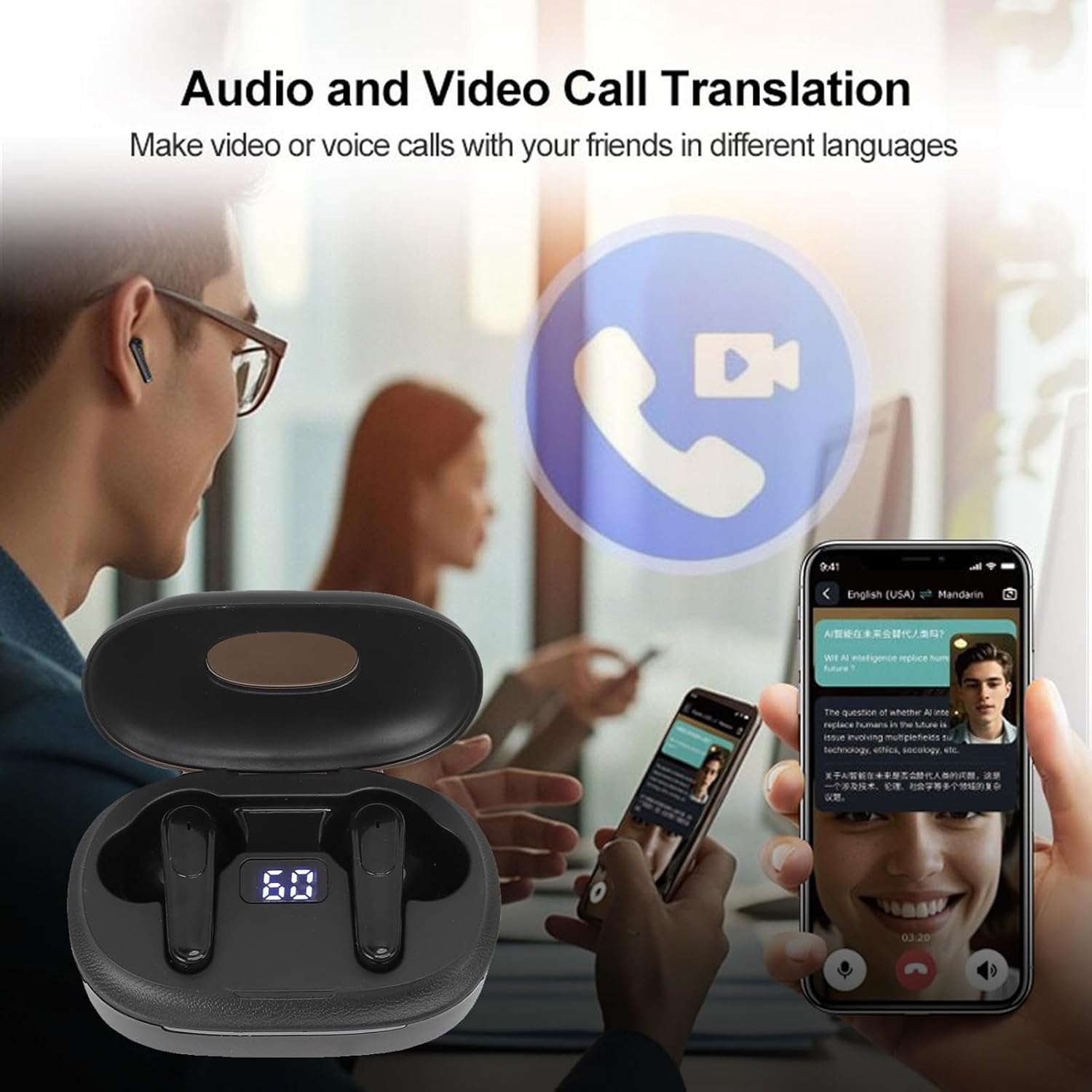 3 in 1 AI Translation Earbuds Real Time, BT 5.4 Translator Earbuds with APP for 164 Languages, Noise Reduction, IPX4 Water Proof, 7 Modes for Travel Business Learning image number 6