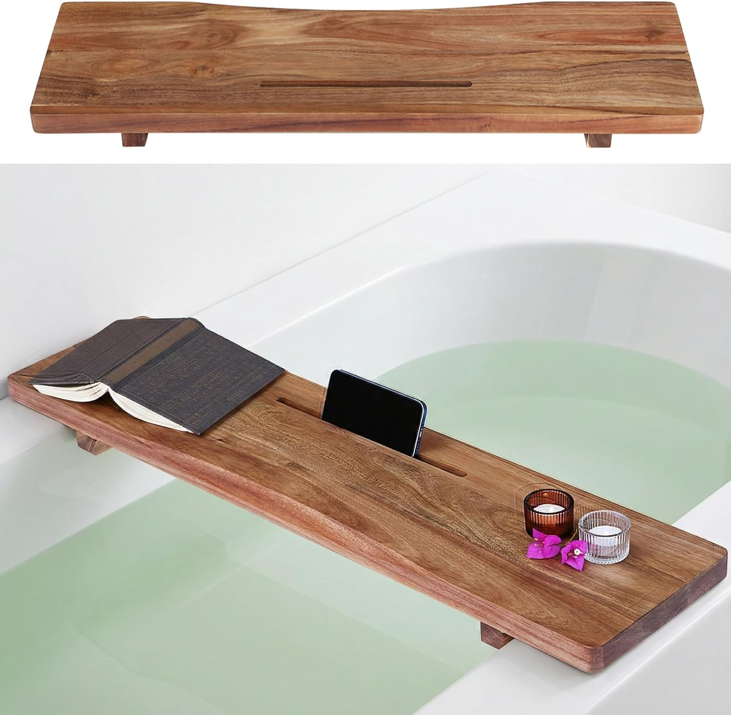 Premium Acacia Wood Bathtub Tray Caddy with Adjustable Legs, Minimalistic Design Bath Tray for Tub, Bathtub Accessories, Fit Standard Bath Tubs, Gift Idea for Women image number 1