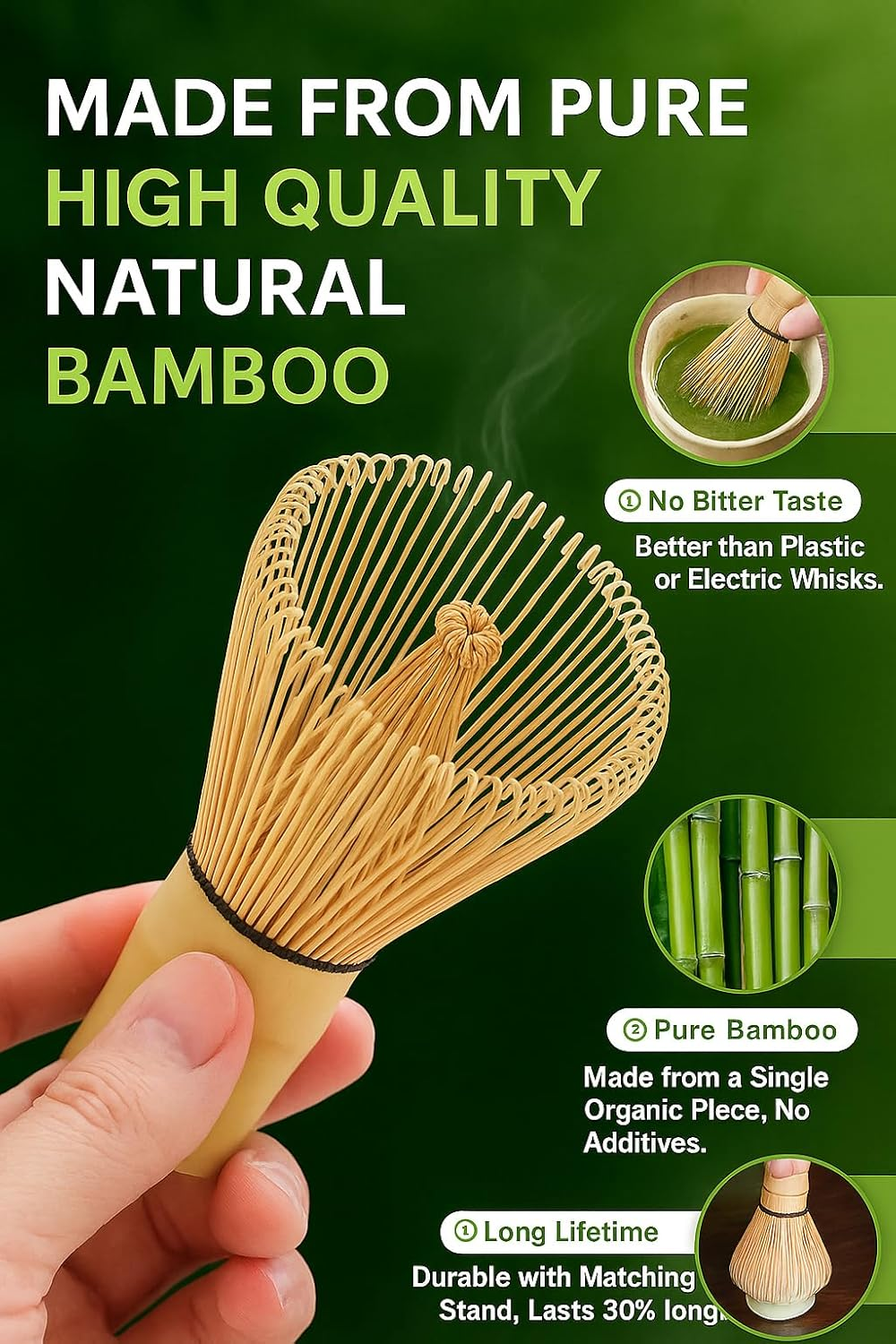 Matcha Whisk Set &ndash; 9 Pieces Including Gift Box &ndash; Traditional Japanese Matcha Kit with Whisk, Scoop, Bowl, Sifter, Holder, Scoop Rest, Cloth & Gift Box &ndash; Matcha Set for Authentic Green Tea Preparation image number 6