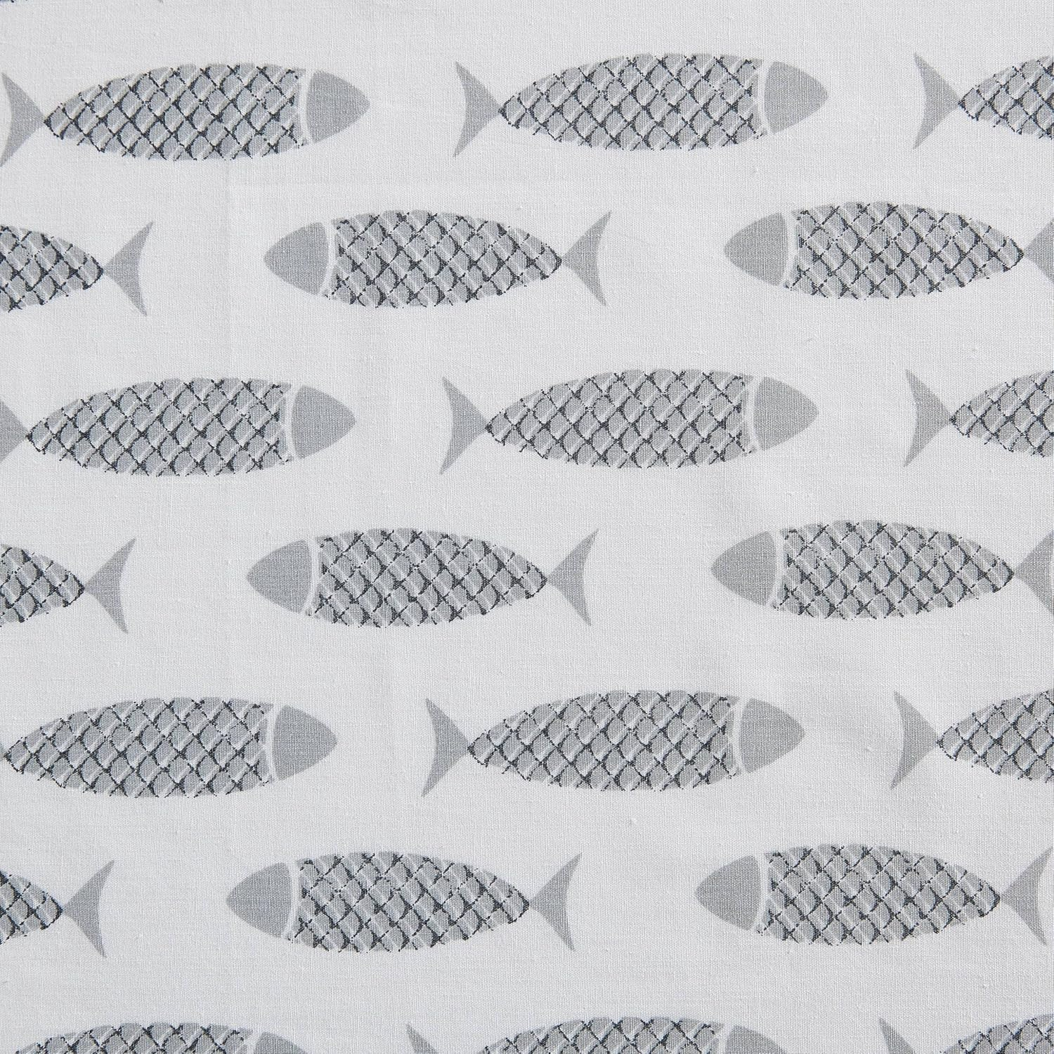 Nautica- Queen Sheet Set, Cotton Percale Bedding Set, Crisp & Cool, Lightweight & Breathable (Woodblock Fish Grey, Queen) image number 2