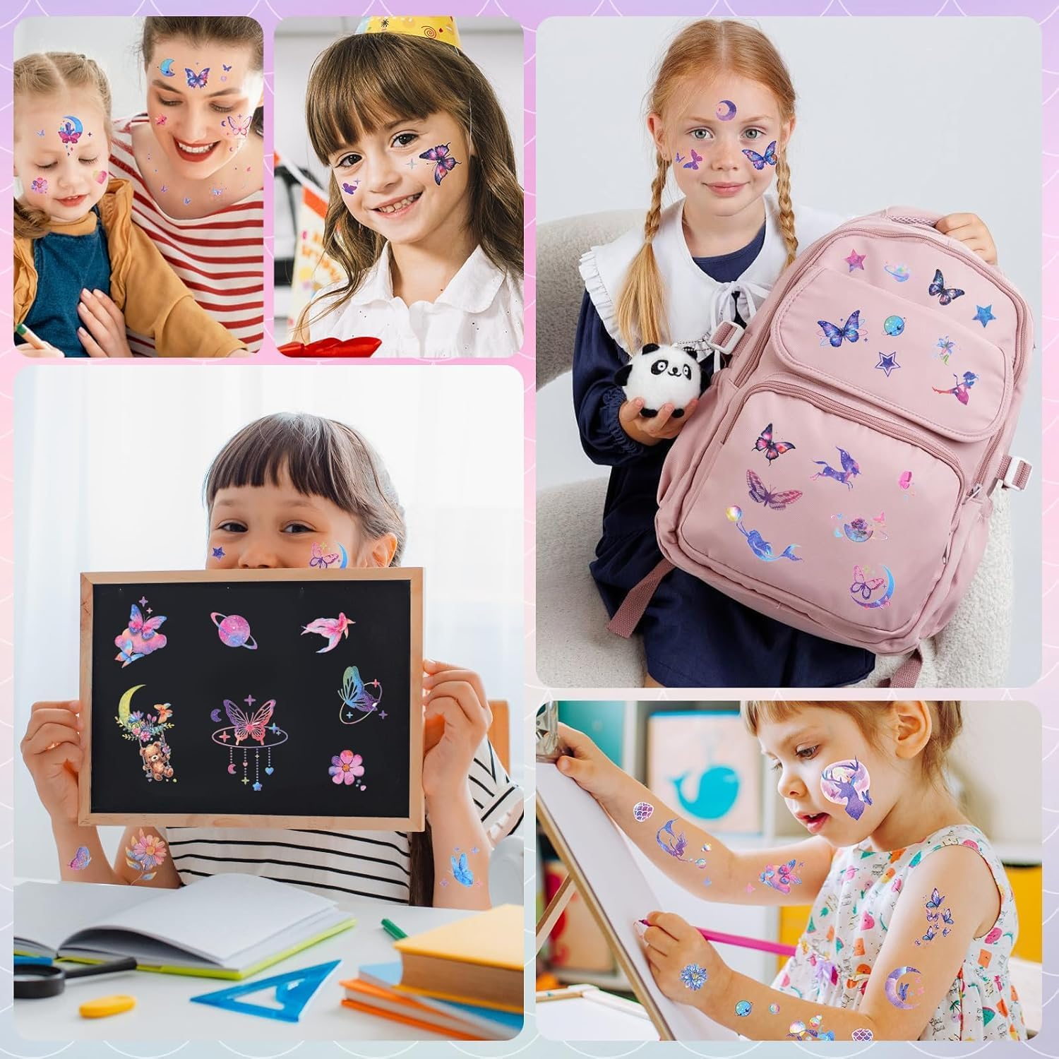 Chengruiy Glitter Temporary Tattoos for Girls, 12 Sheets of Mixed Butterfly, Fairy, Mermaid Tattoo Stickers for Kids, Waterproof Fake Tattoos for Birthday Party Favors and Supplies image number 5