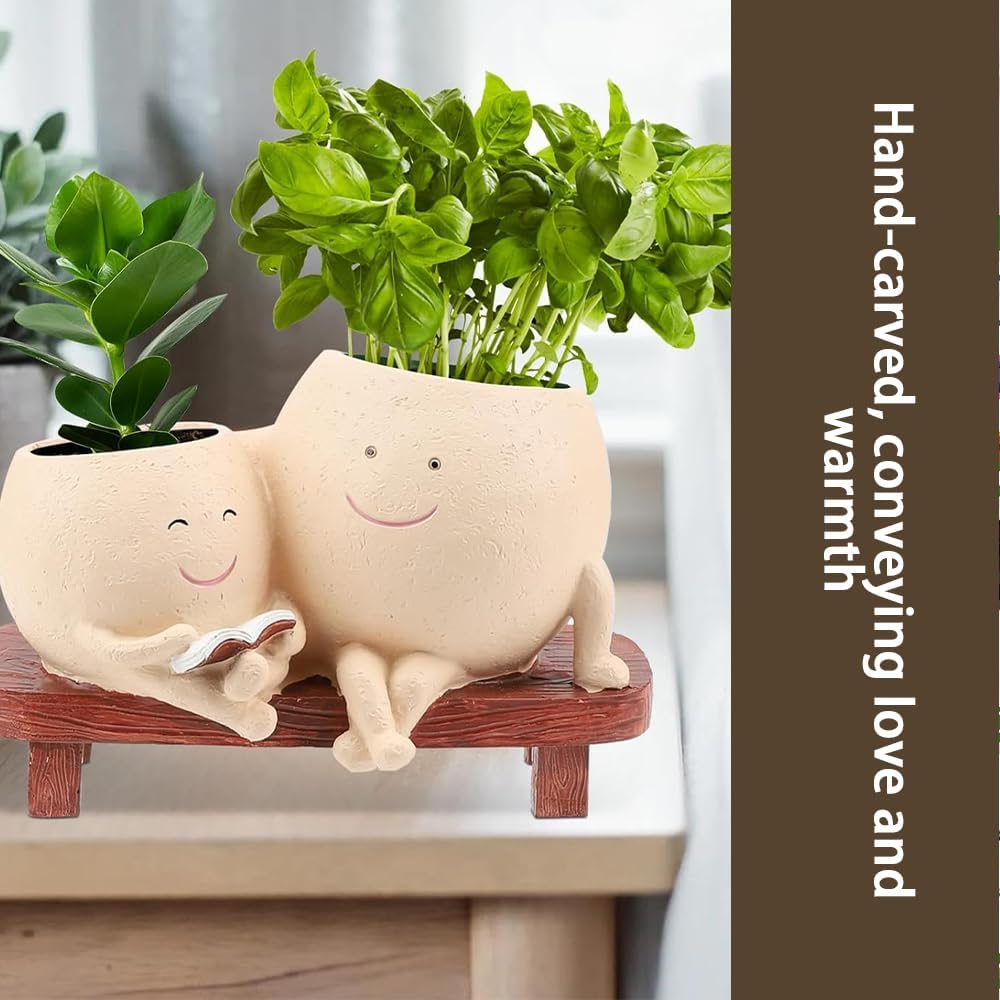 Smiley Face Planter,Cute Flower Planter,Face Planter Pots,Desk Ornament Flower Pot,Resin Flower Pot,For Mother&rsquo;S Day,Birthday,Appreciation and Christmas with Drainage Hole image number 2