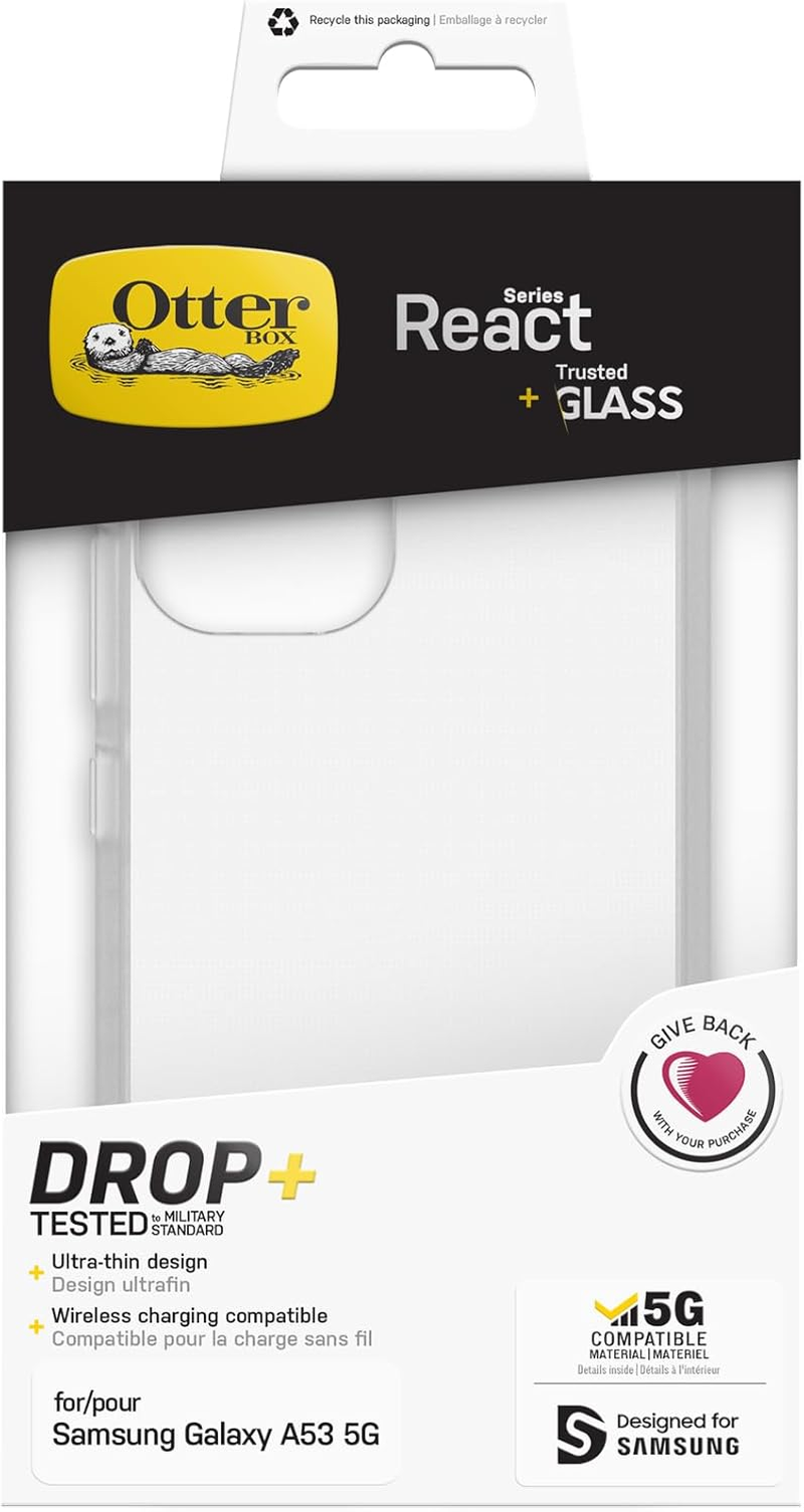 Otterbox Drop Protection Bundle for Samsung Galaxy A53 5G, React Series Case Tested to Military Standard and Trusted Glass Screen Protector, Clear