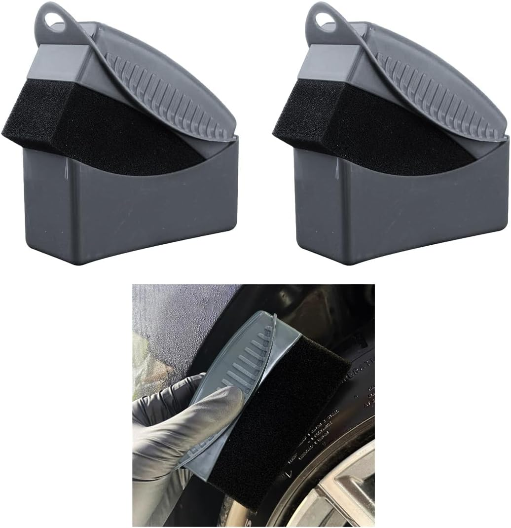 2PCS Tire Dressing Applicator, Reusable Car Tire Shine Sponge Applicator Pad with Lid, Durable Foam Auto Wheel Detailing Applicator for Vehicle Waxing Polishing Cleaning (Gray)