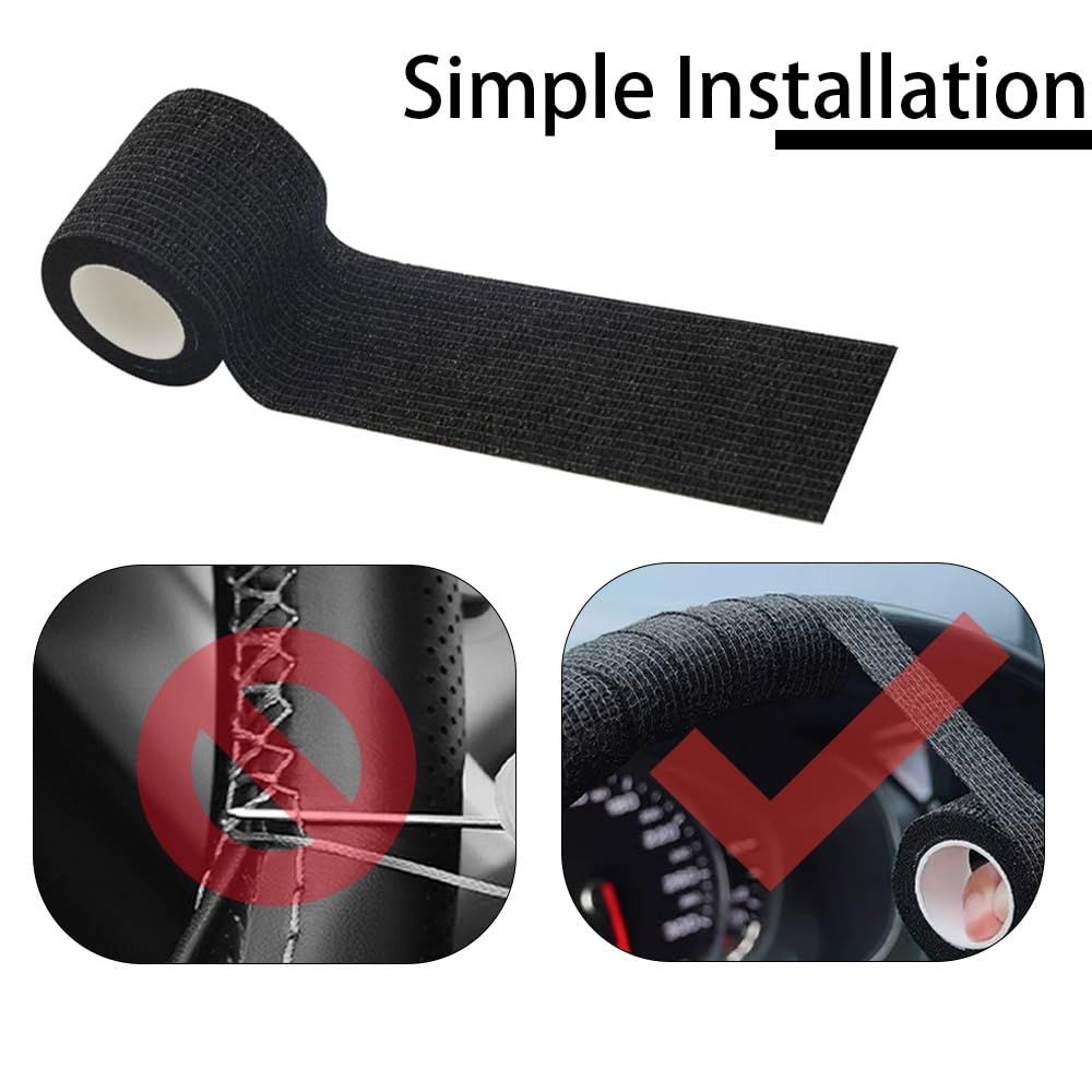 Universal Sweat Absorbing Wheel Wrapping Tape for Cars and Trucks, Suitable for 14-18 Inch Steering Wheel Accessories (Black) image number 2