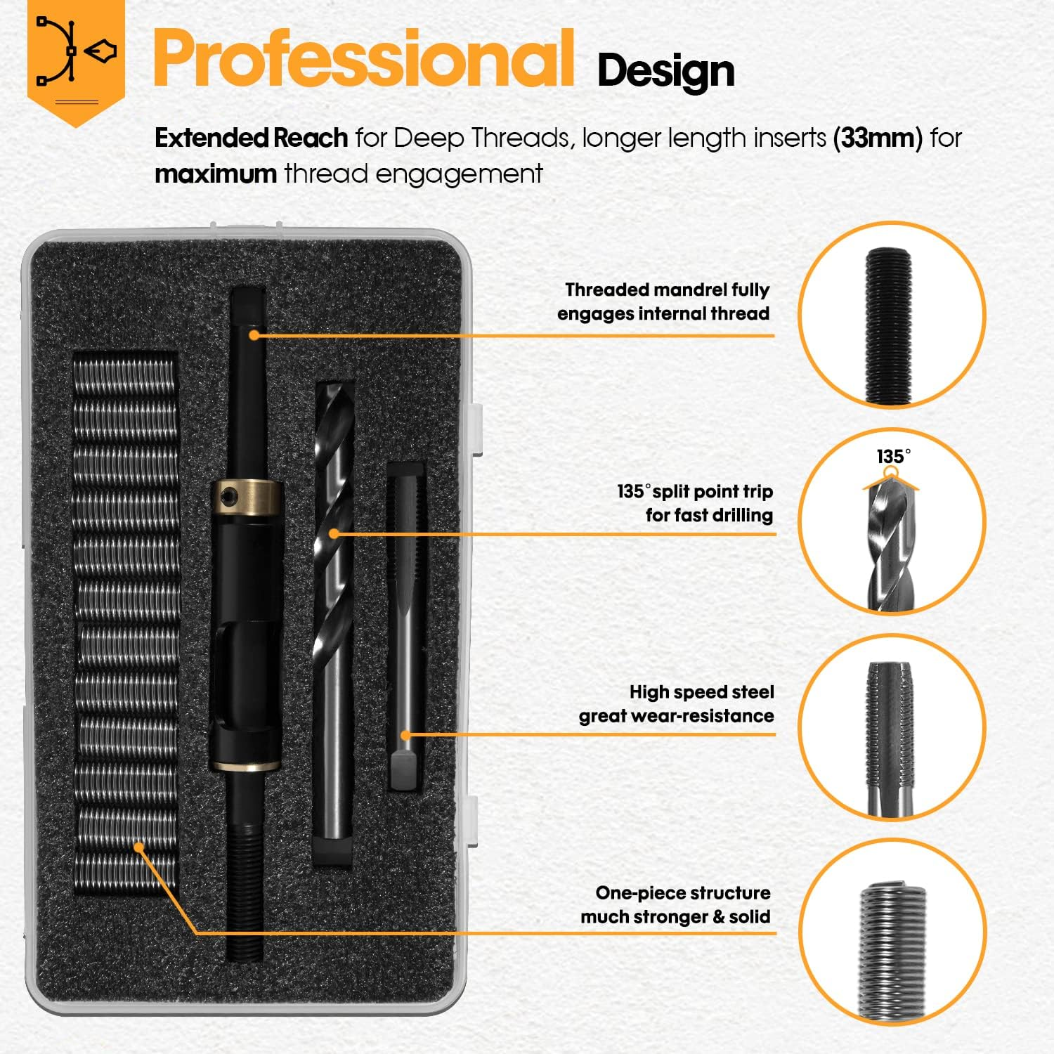 Dearchan 35119S Metric Head Bolt Thread Repair Kit for Cadillac, for Honda, for Toyota, Metric Head Bolt Thread Repair - M11 X 1.5 image number 4