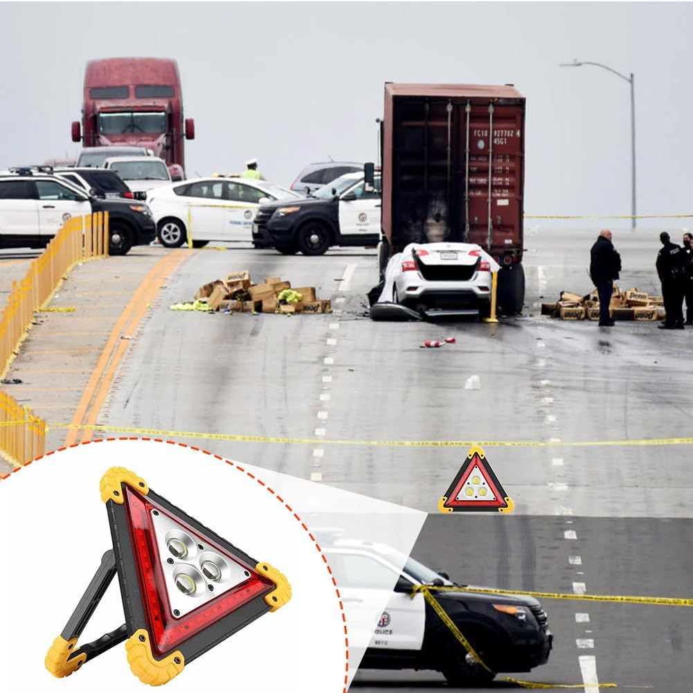 Lwuey Multifunctional Emergency Triangle Warning Light for Vehicles, Triangular LED Safety Flashing Sign Roadside Reflective Triangles Lamp Accident for Outdoor Camping Car Repairing Job Site Lighting image number 3