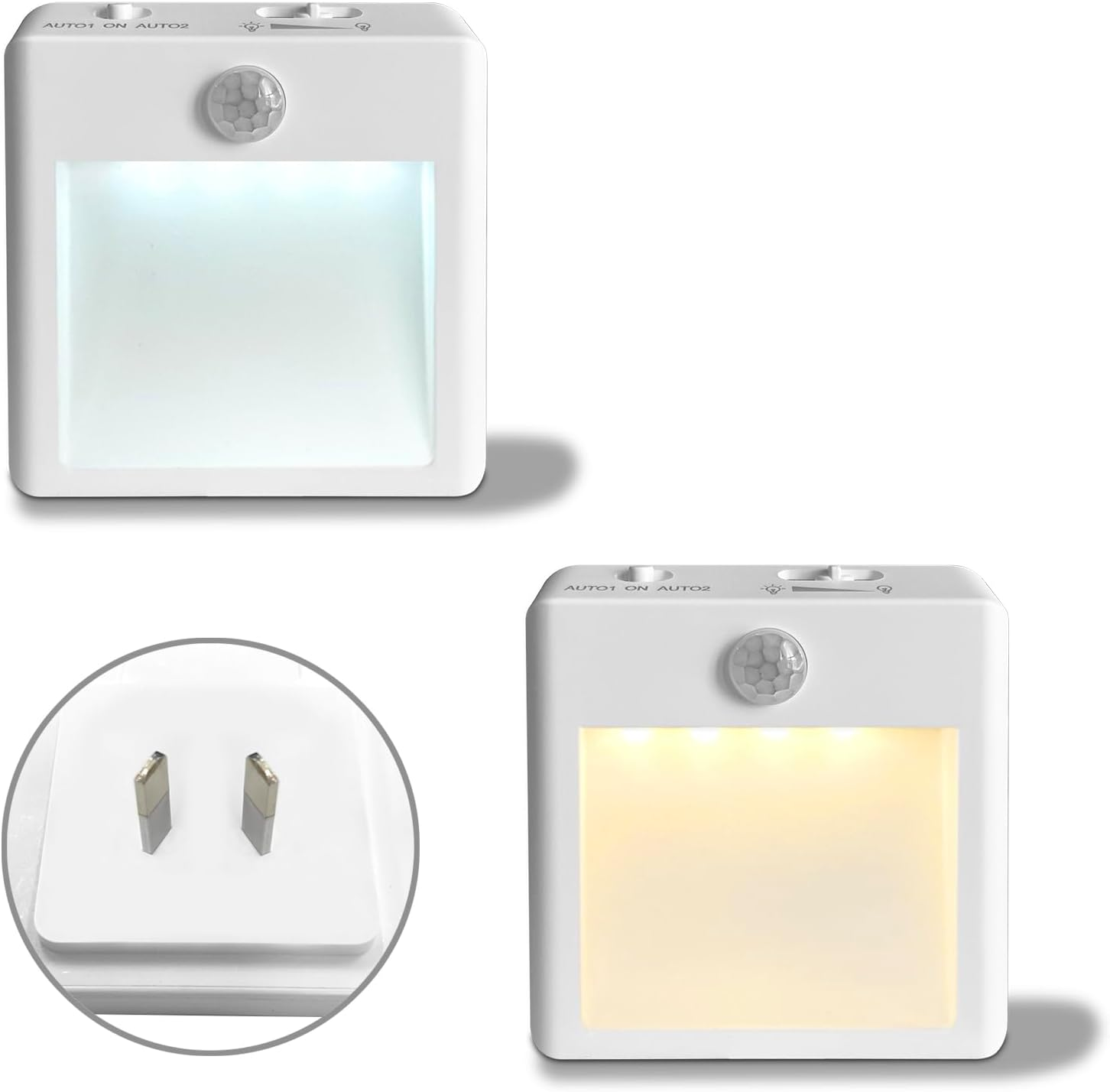 AIJOY Plug in Motion Sensor Light 2-Pack with 3 Lighting Modes, 3000K/6000K Switchable Light & Adjustable Brightness - Indoor Night Light for Bedroom, Bathroom, Stairs image number 6