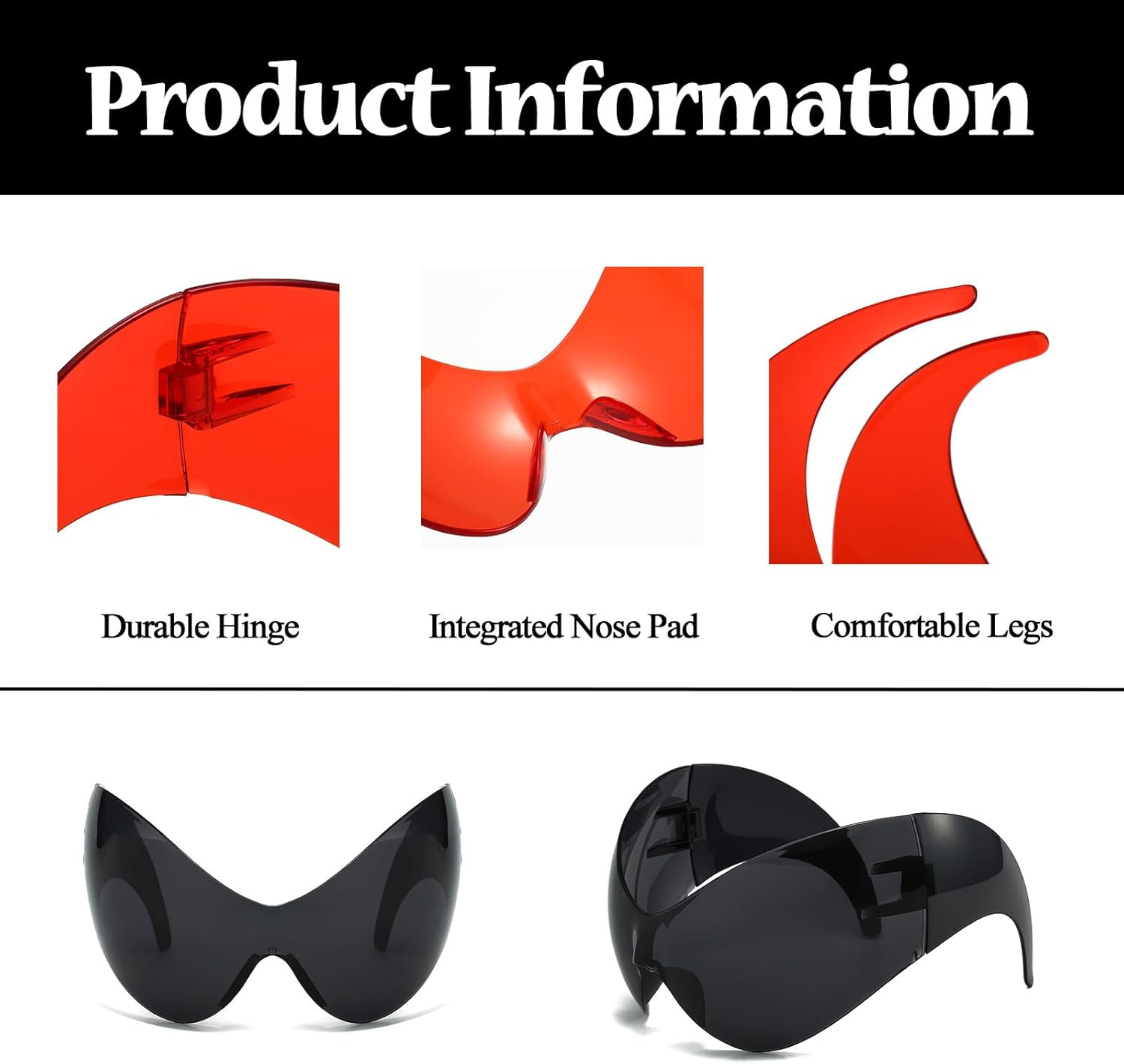 LJCZKA Rimless Oversized Wrap around Sunglasses for Women Men, Futuristic Sunglasses Y2K Fashion Eye Glasses Trendy Shades UV400 image number 1