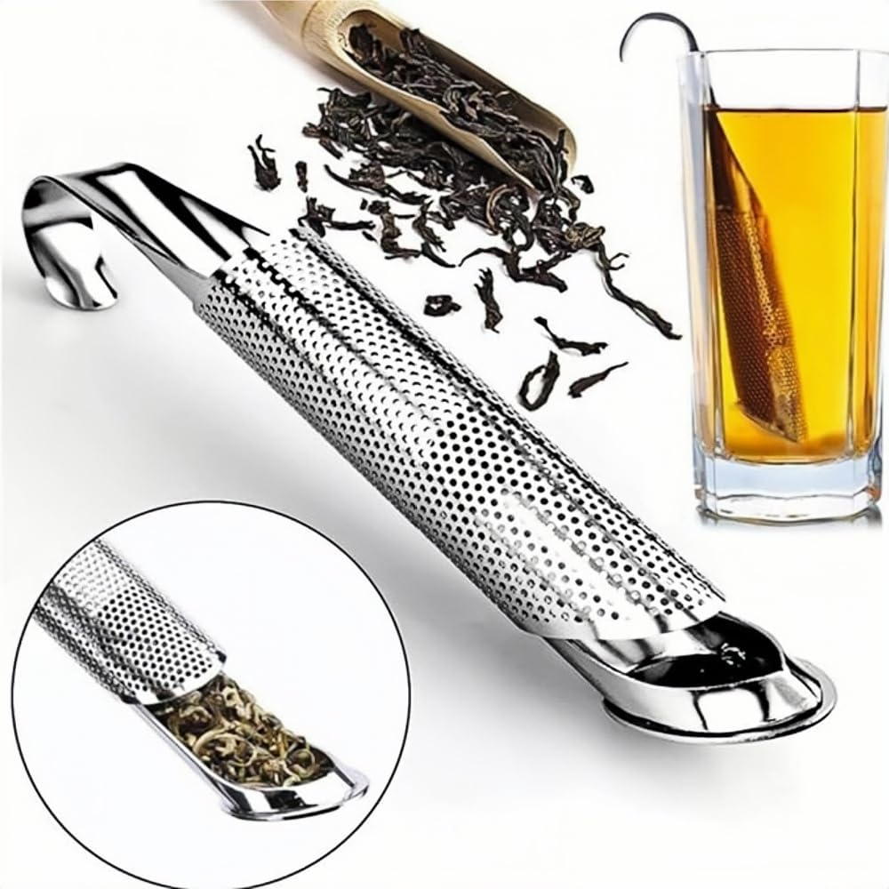 Jindizi Stainless Steel Stick Pipe Tea Steeper Strainer, with Cleaning Brush, Silver, 2 Pack