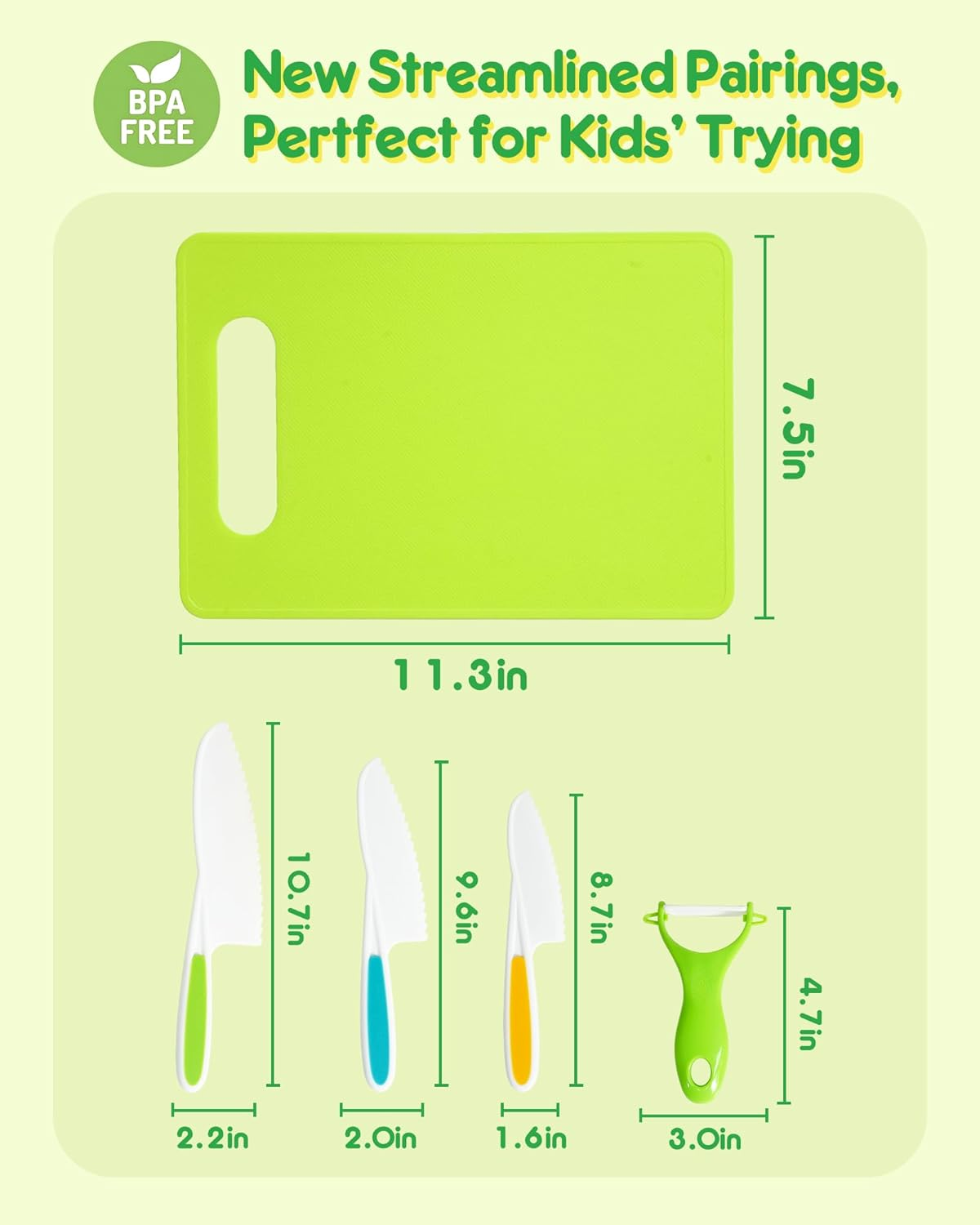 Kids Knife Set, 5 Pieces Montessori Kitchen Tools for Toddlers' Real Cooking, Kids Safe Kitchen Cooking and Baking Knife Set with Peeler, Cutting Board for Sandwich Bread Vegetable Fruit Present image number 4