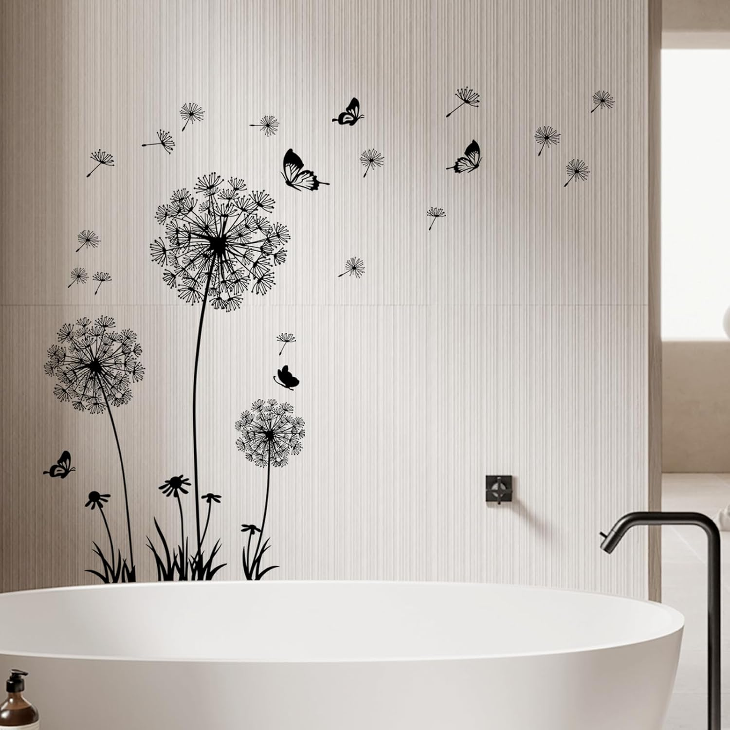 Supzone Dandelion Wall Stickers Flower Wall Decals Butterflies Flying Wall Decors Wall Art Stickers for Bedroom Living Room Sofa Backdrop TV Wall Decoration image number 3