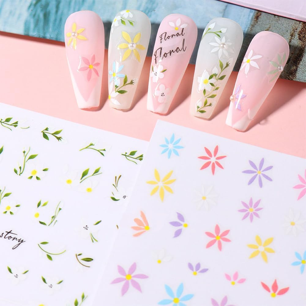 5Sheet Nail Stickers Self-Adhesive 3D Flowers Nail Art Stickers Daisy Wild Flowers Spring Flowers Nail Stickers 3D Nail Design DIY Manicure Decoration (5 Sheets) image number 6