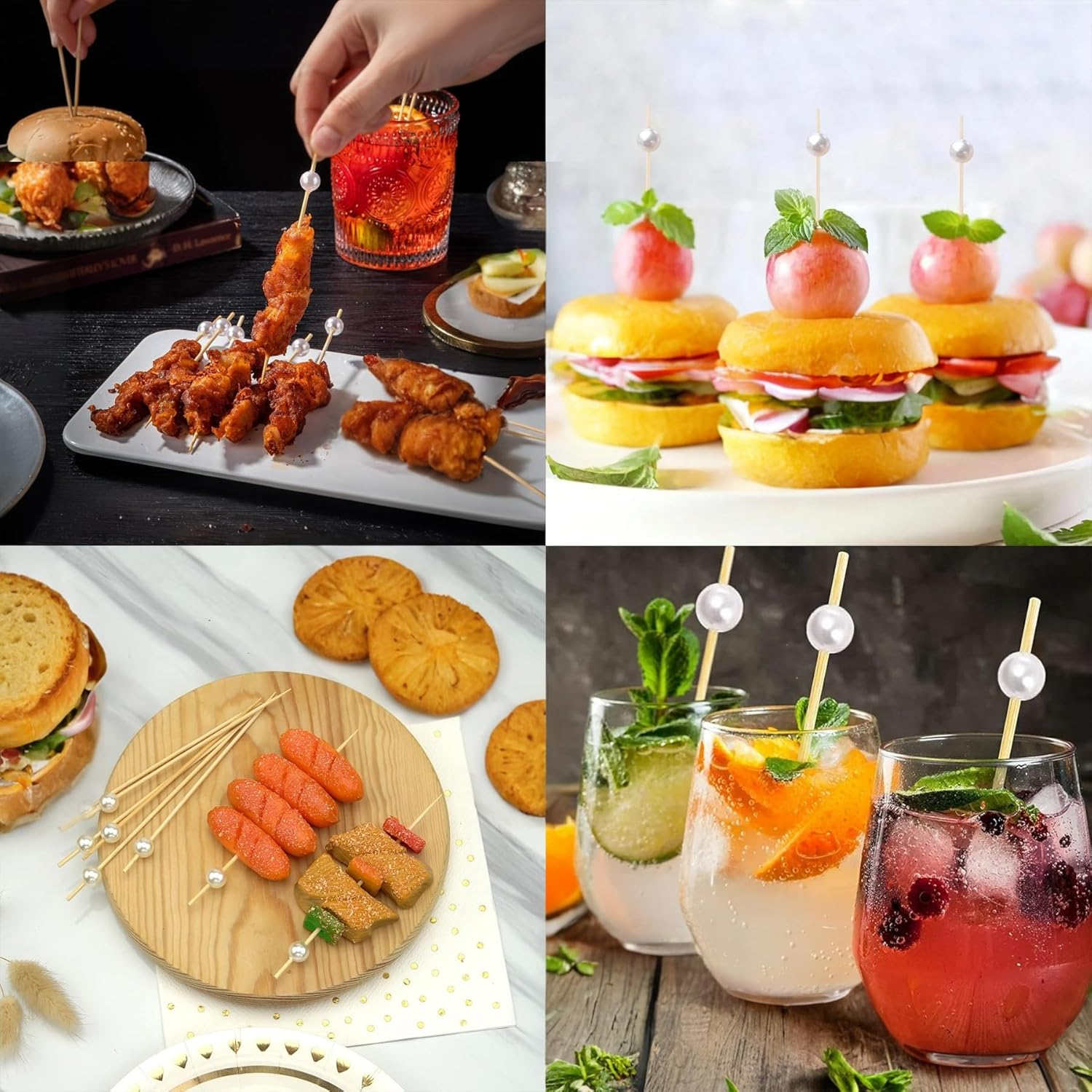 200 PCS Pearl Bamboo Toothpicks for Appetizers and Drinks - 4.7 Inch Long Skewers for Wedding Party Decorations and Charcuterie Accessories image number 6