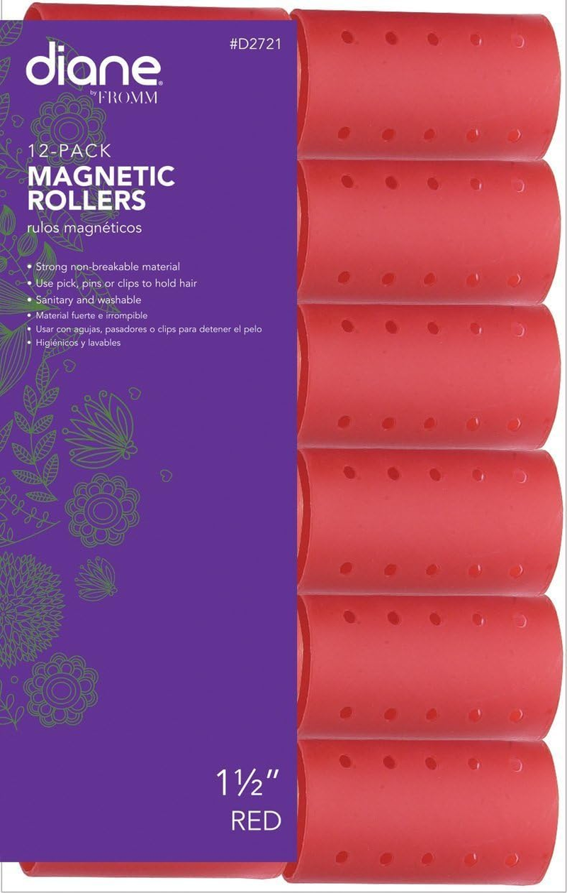 Diane Magnetic 2&rdquo; Hair Rollers 12 Pack for Medium to Long Hair and Curtain Bangs, Use on Wet or Dry Hair, Hair Curlers Are Strong and Washable, Pins and Clips Sold Separately image number 2