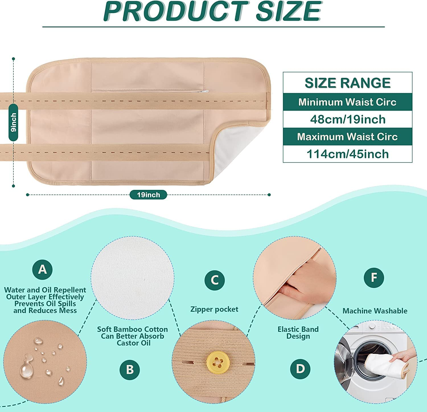 Castor Oil Pack Wrap,Reusable Washable Castor Oil Pack Kit, Castor Oil Pack Compress for Liver Detox, Constipation, Insomnia and Relax for Men and Women image number 4