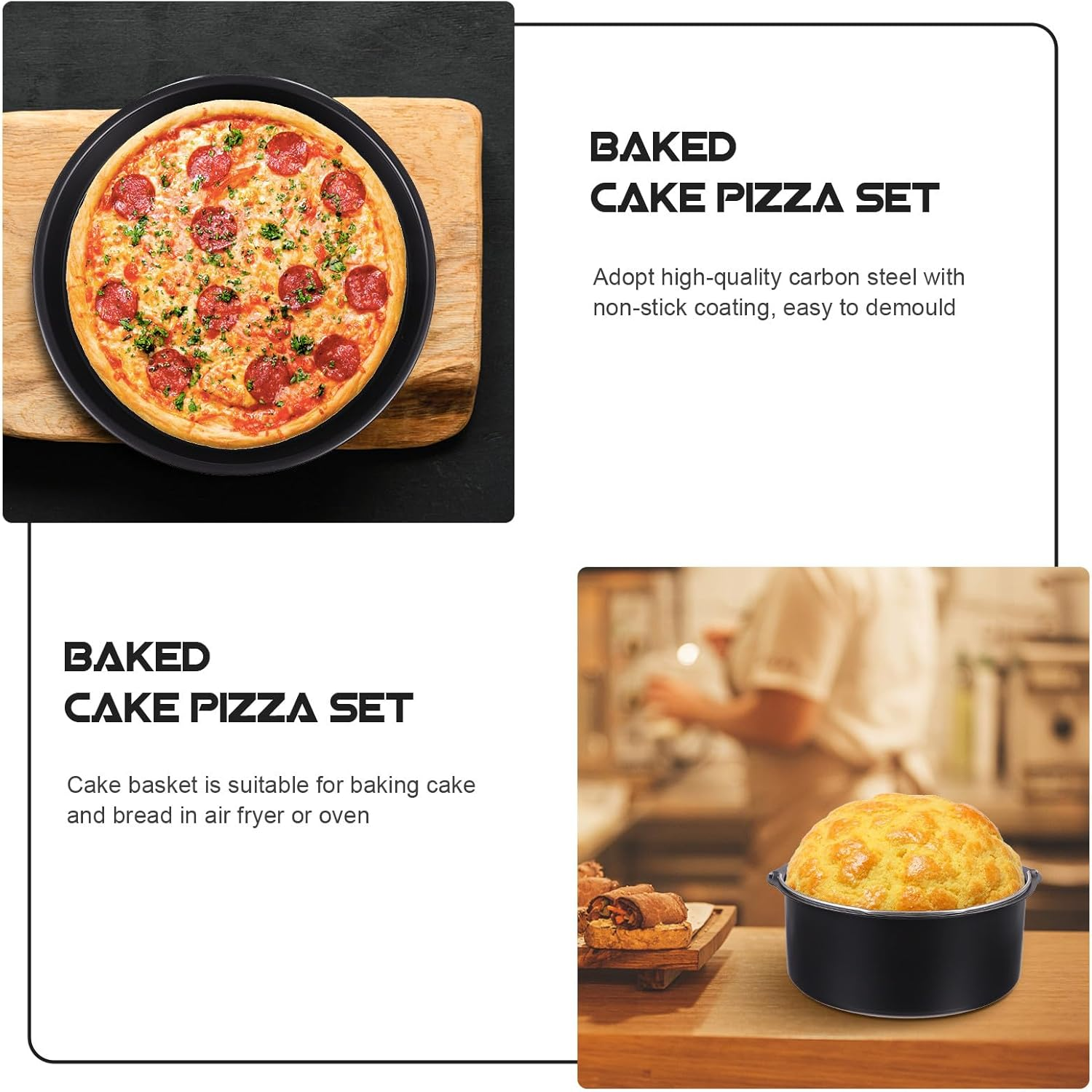 DEARMAMY Air Fryer Accessories 2Pcs Set 6-Inch Pizza Tray Cake Basket Compatible 3.5-5.8Qt Air Fryers Non-Stick Bakeware for Kitchen Baking image number 6