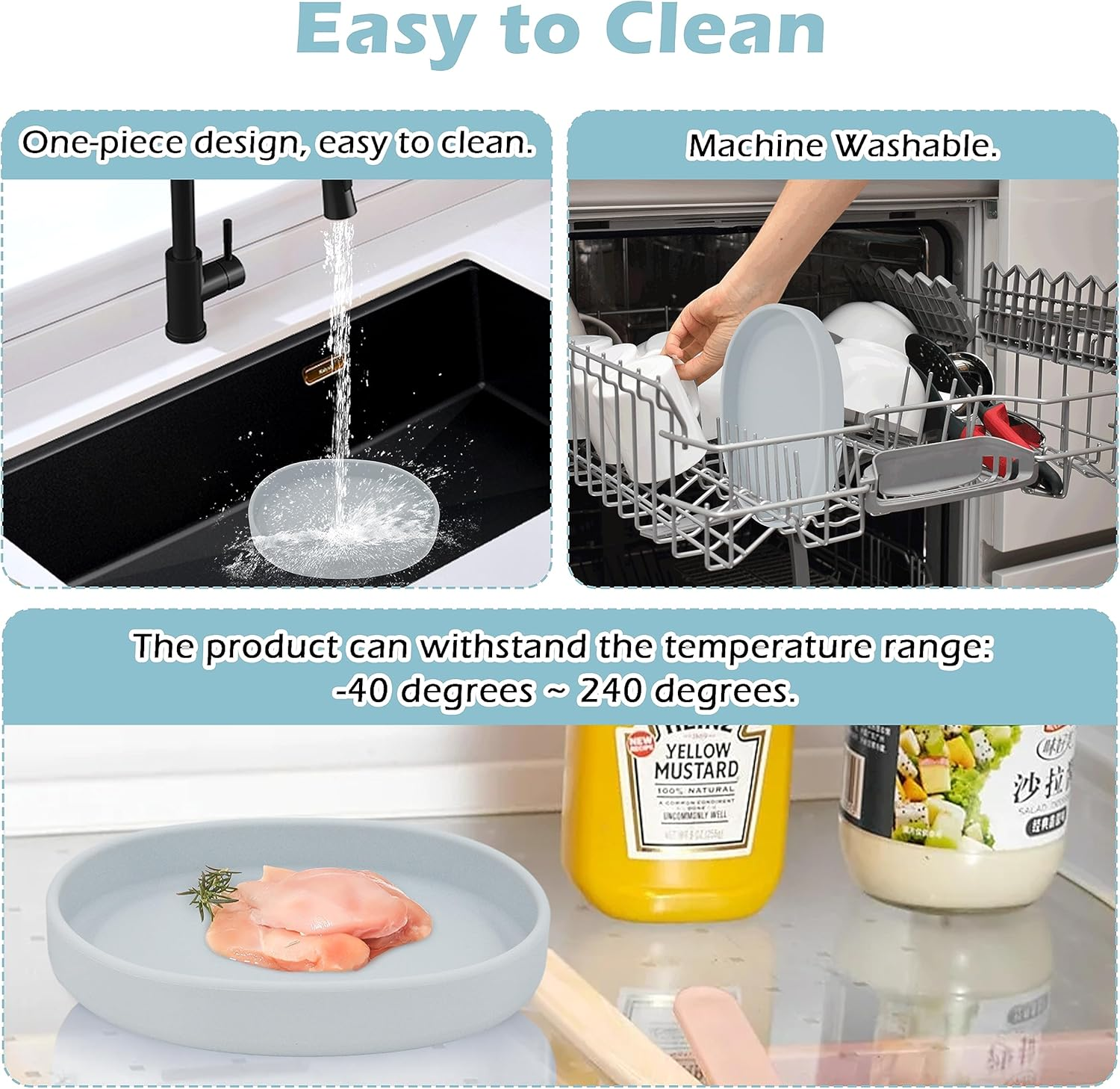 Cat Bowls Silicone Dog Bowls, Non Slip Dog Food Bowls Cat Feeding Bowls, Drinking Bowl Pet Bowl for Dry Food and Wet Food, 10 OZ/330ML Water or Food Bowl for Small Pets, Gray 2Pcs image number 4