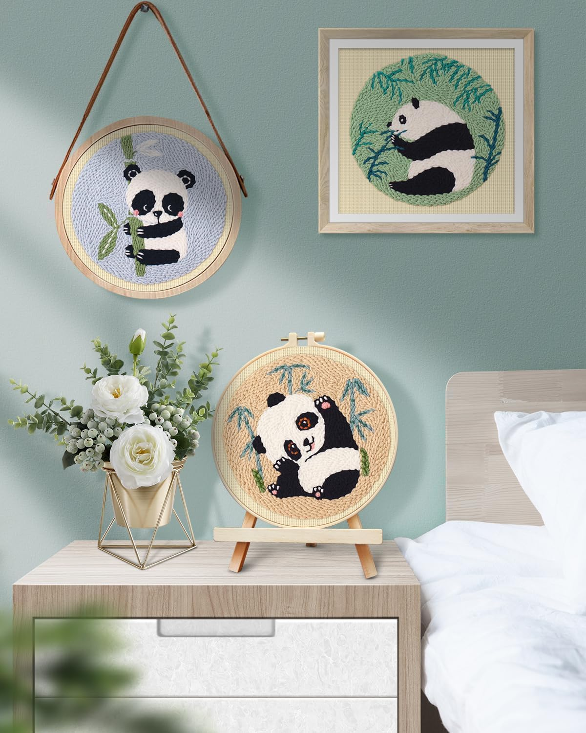 3 Sets Punch Needle Kits, Panda Punch Embroidery Kits for Adults Beginner, Tool with Punch Needle Fabric, Hoops, Yarns and Sewing Needles image number 4