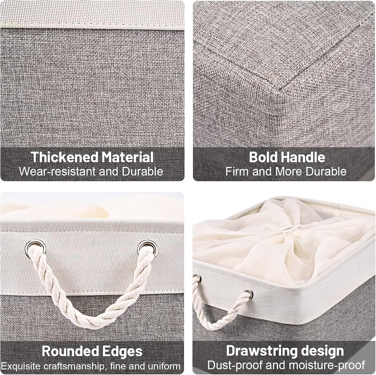 Fabric Storage Bins, 6 Pack Foldable Cube Baskets with Rope Handles, Large Collapsible Storage Cubes for Home, Office, Closet, Clothes, Books Organizer. ( Gray 15"X11"X9.5"） (6Pcs/Large-15X11X9.5) image number 1