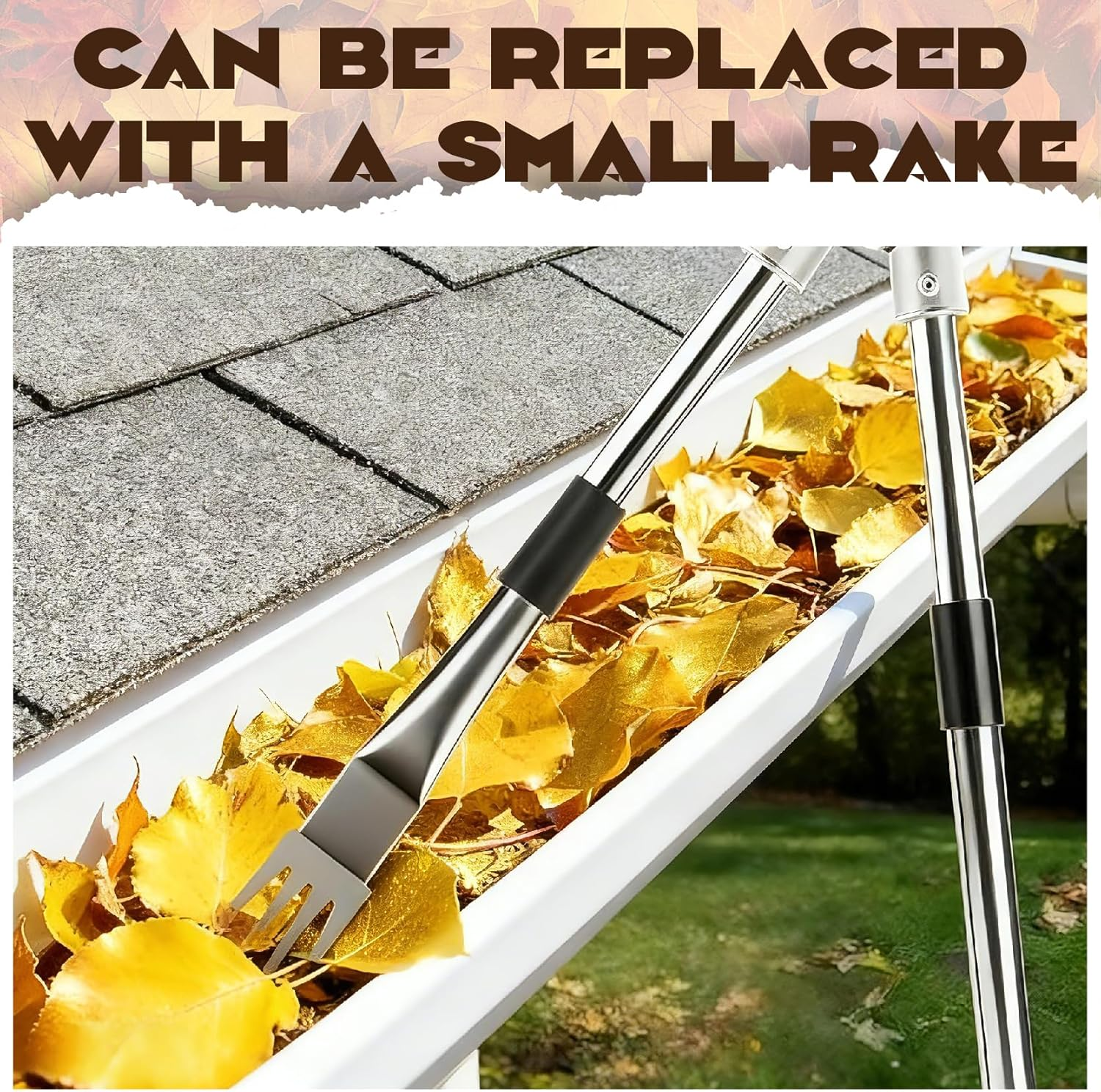 Gutter Cleaning Tools, 4M Telescopic Roof Gutter Cleaning Tools Kit with Gutter Brush & Gutter Rake, Length and Curvature Adjustable Gutter Cleaning Pole, Portable Roof Cleaning Tool for Cleaning image number 5