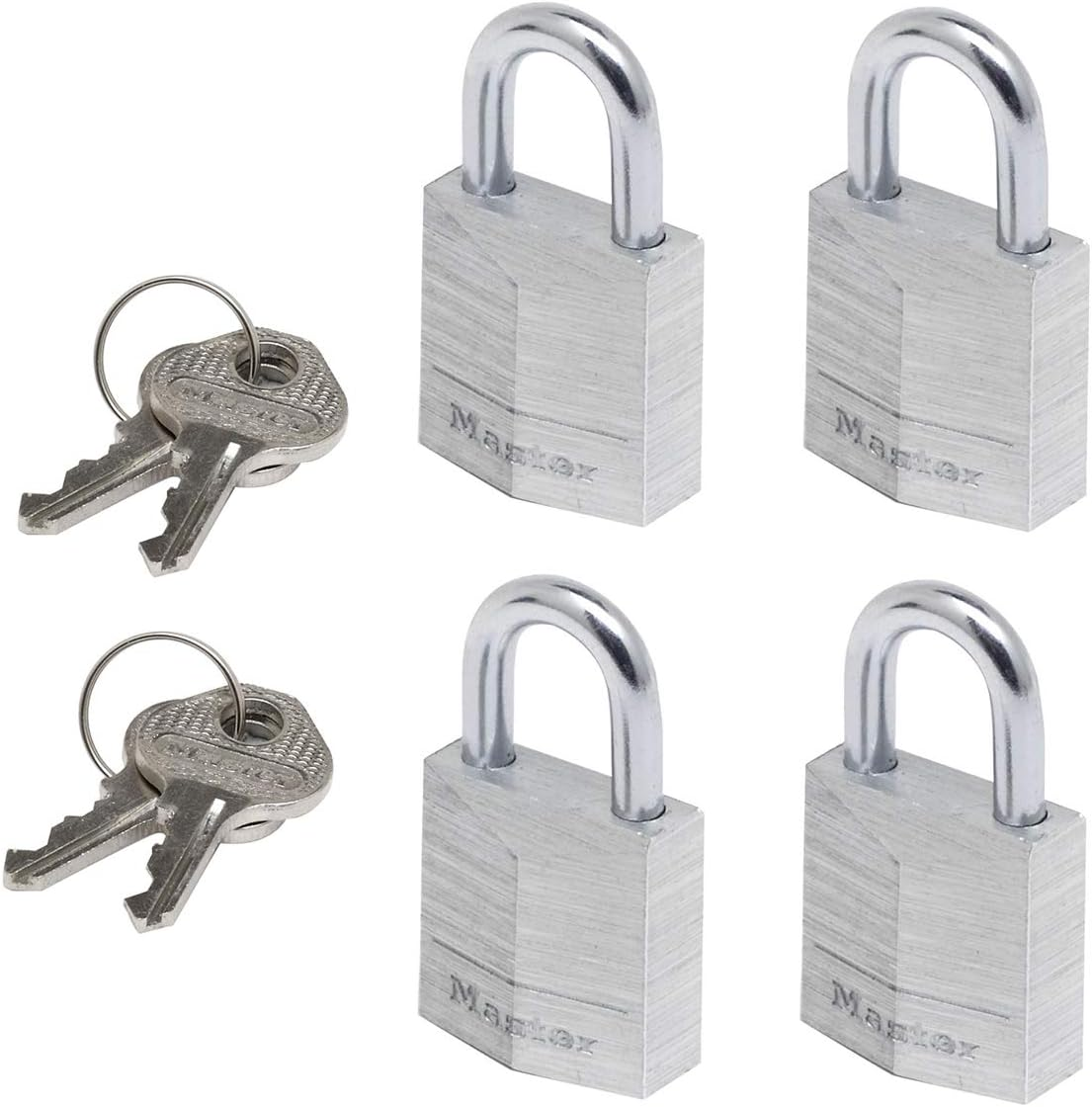 MASTER LOCK Small Padlocks [Key] [Keyed Alike] [Family Pack of 4] 9120EURQNOP - Best Used for Backpacks, Luggage, Computer Bags, Locker, Gym and More, Silver