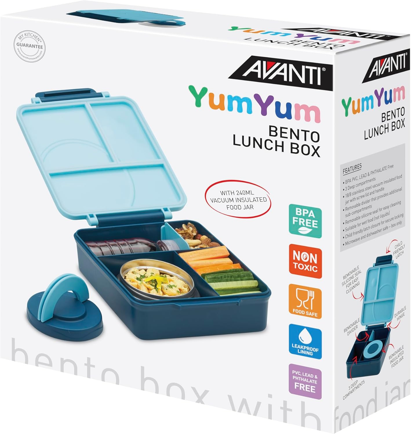 Yumyum Kids Bento Lunch Box with Insulated Food Jar, Blue image number 6